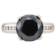 Unique 4.16 Carat Black Diamond Engagement Ring in 14 Karat White Gold