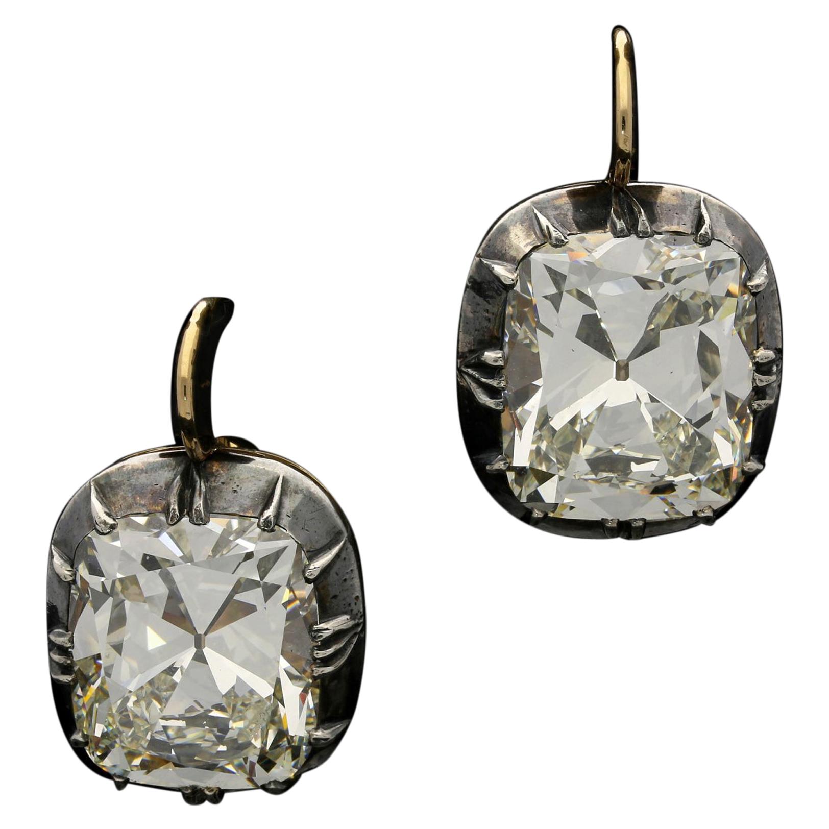 Unique 41.78 Carat of Cushion Cut Diamond Earrings Each Stone 21.24ct & 20.54ct