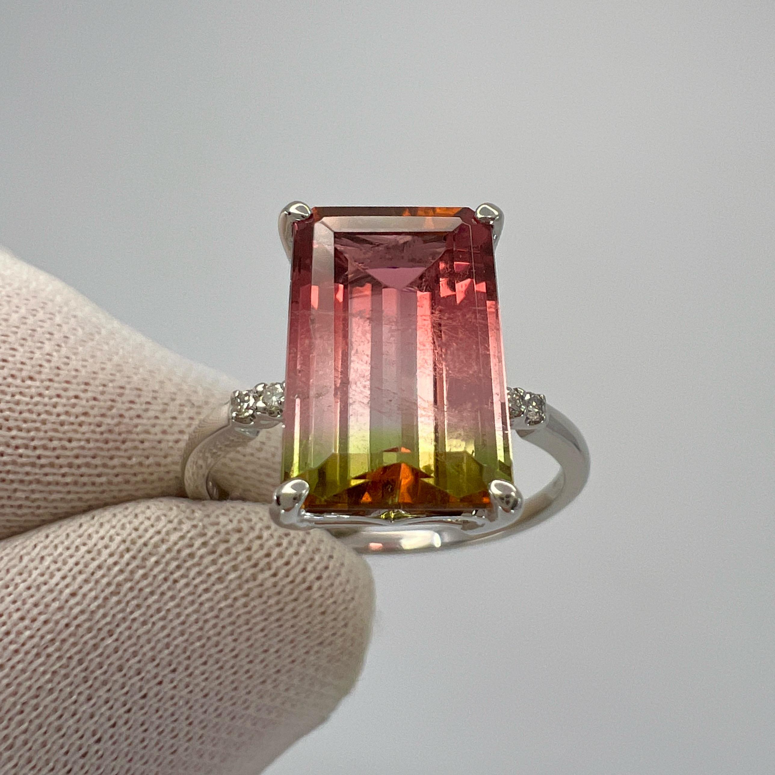Unique 4.36ct Emerald Cut Watermelon Tourmaline Diamond Platinum Solitaire Ring 6