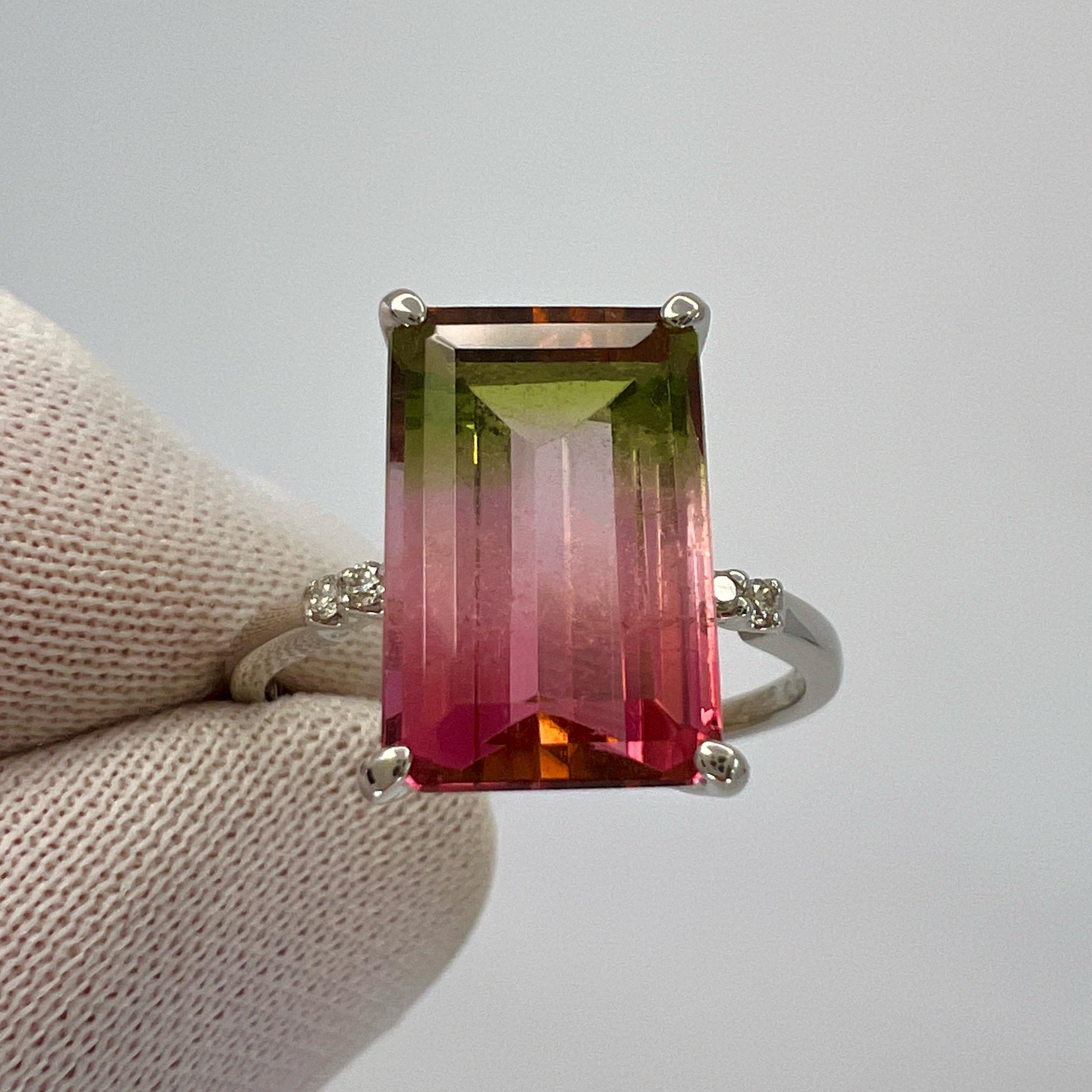 Unique 4.36ct Emerald Cut Watermelon Tourmaline Diamond Platinum Solitaire Ring 7