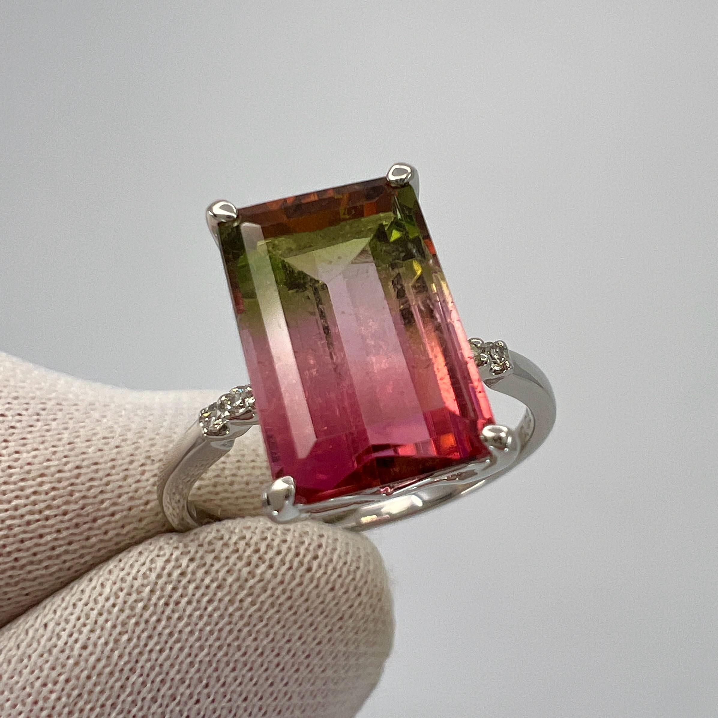 Unique 4.36ct Emerald Cut Watermelon Tourmaline Diamond Platinum Solitaire Ring 1