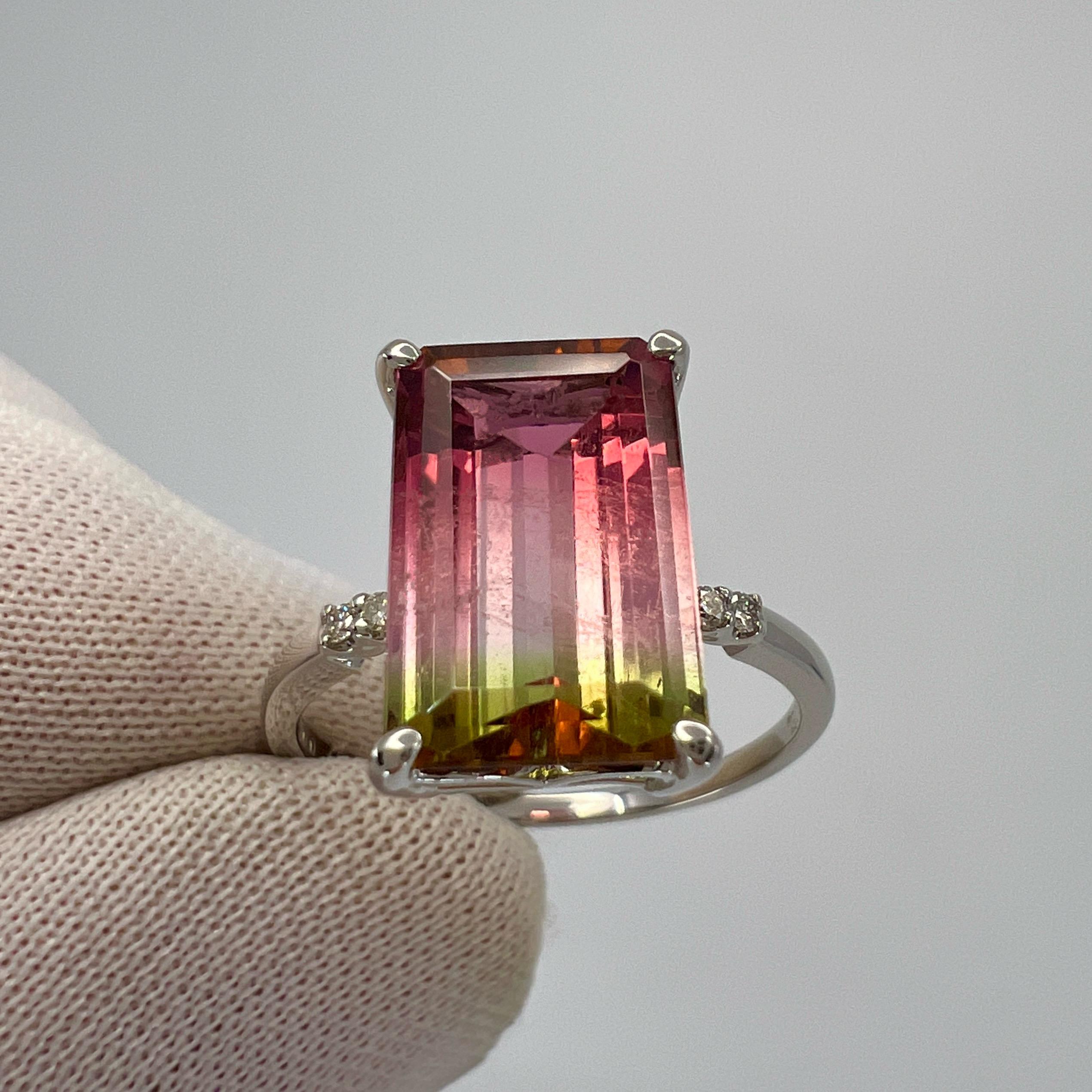 Unique 4.36ct Emerald Cut Watermelon Tourmaline Diamond Platinum Solitaire Ring 3