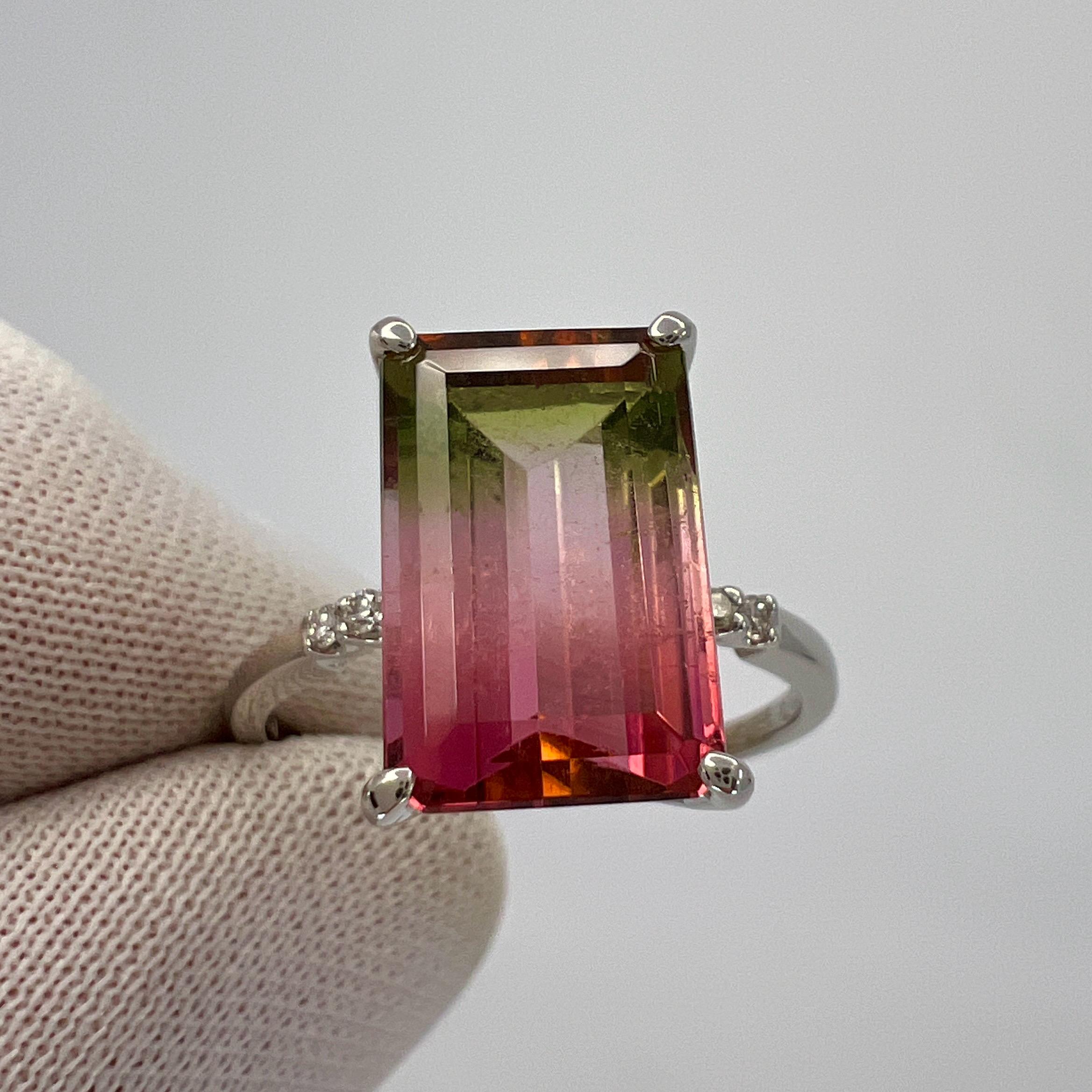 Unique 4.36ct Emerald Cut Watermelon Tourmaline Diamond Platinum Solitaire Ring 4