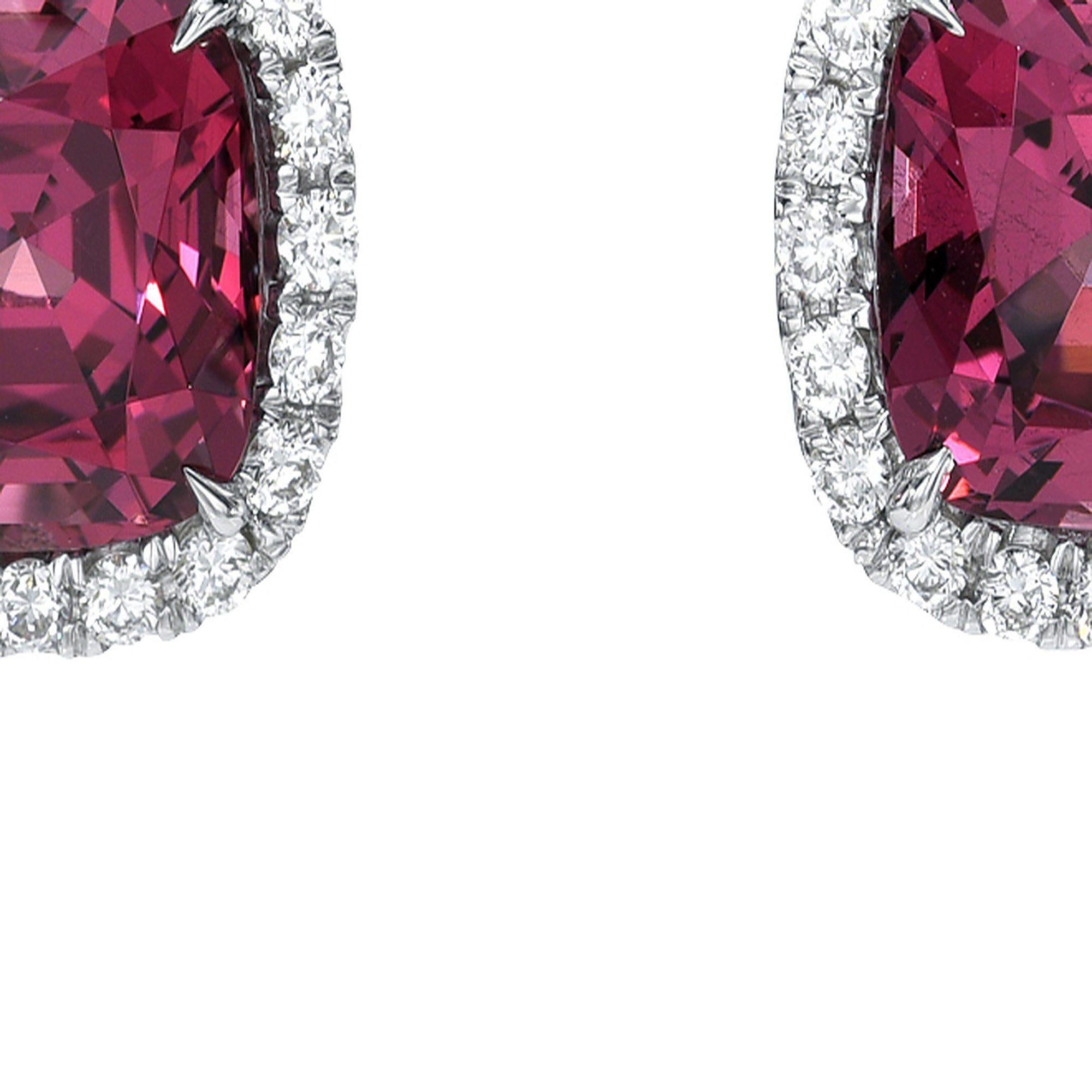 Pendientes únicos de diamantes en forma de cojín con granate de Malaya de 4,44 quilates - GIA - Joyería personalizada Moderno en venta