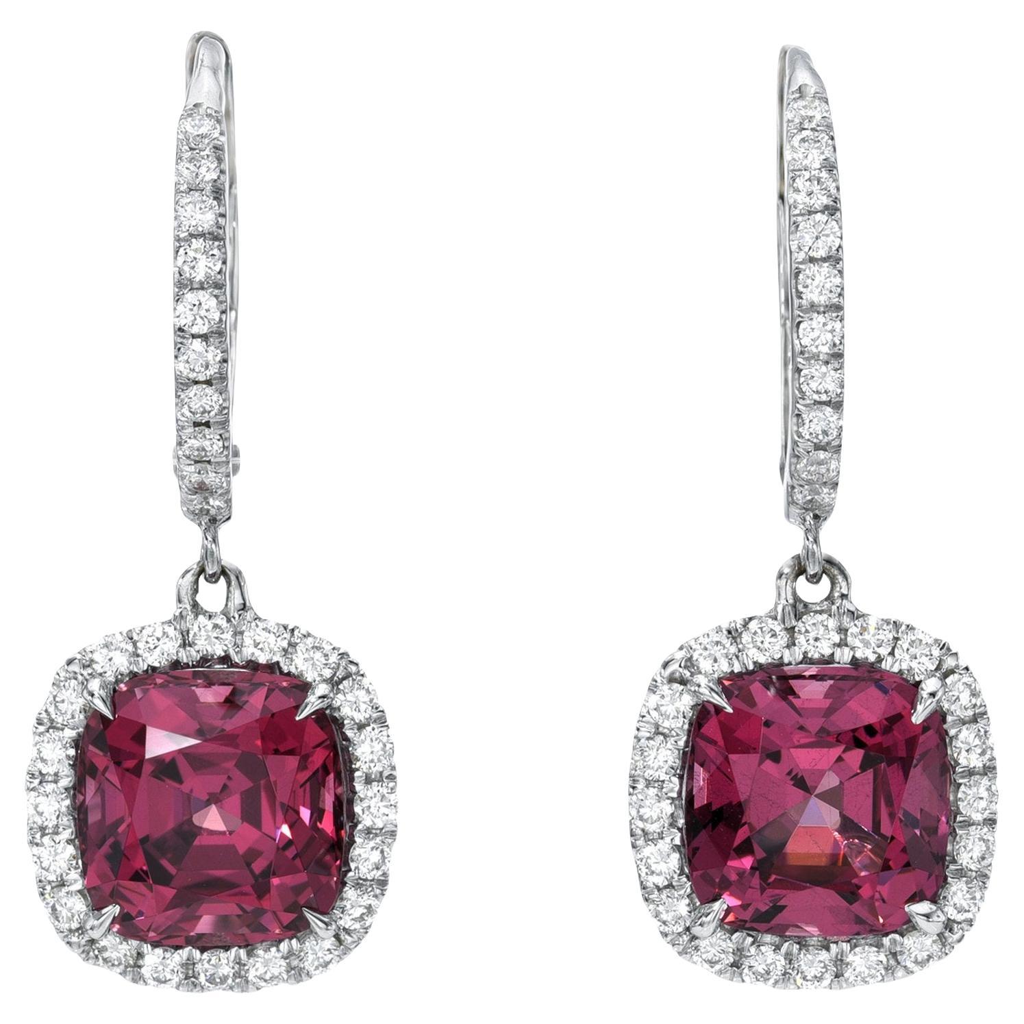 Einzigartige 4,44 Karat Malaya Granat Cushion Diamant Ohrringe - GIA - Custom Jewelry