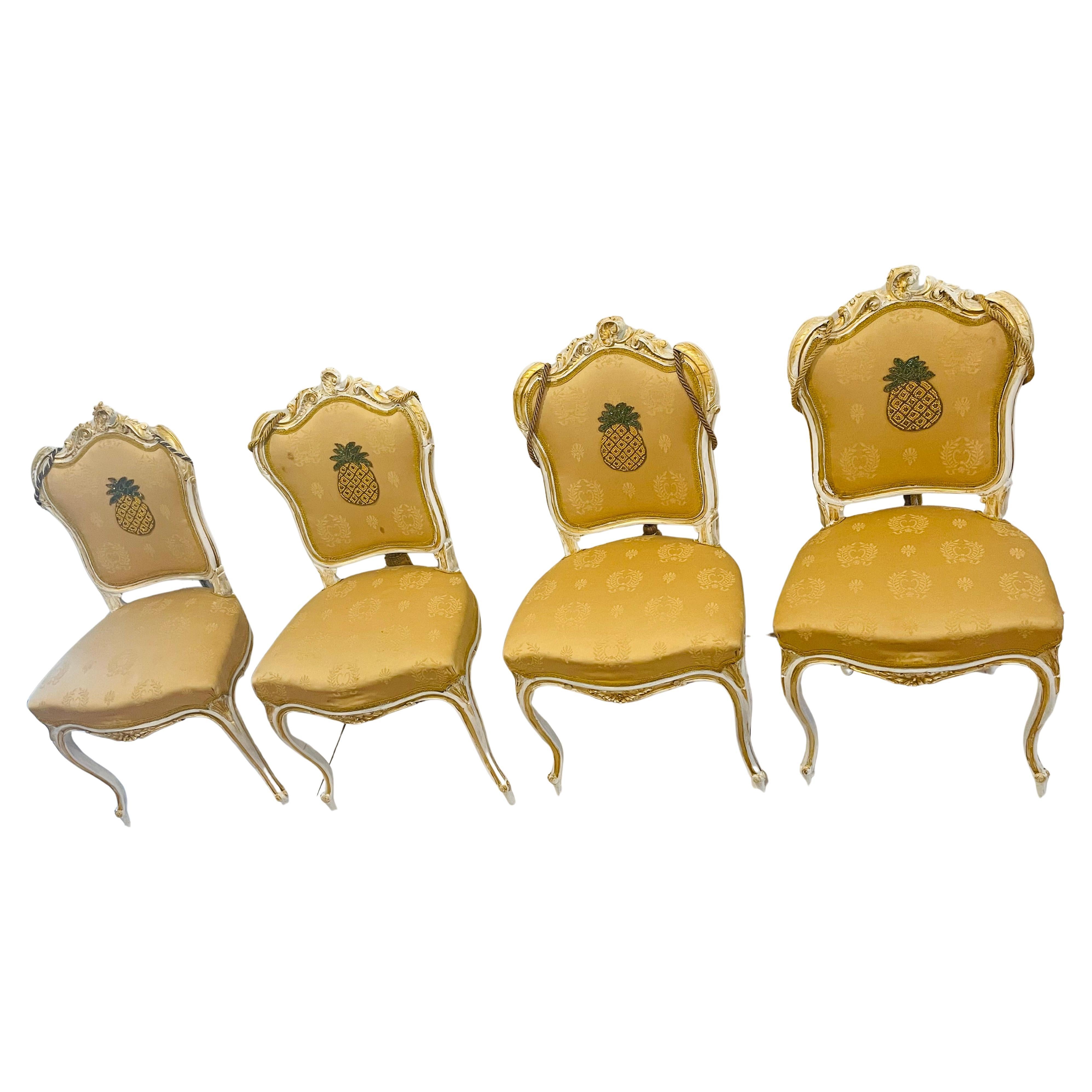 Unique 4S French Antique 19 th c Walnut Chairs Redisigned en vente