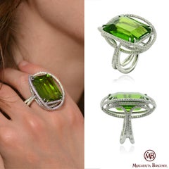 Unique 53.50 Kt Peridot Diamonds 18 KT White Gold  ELLISSI Cocktail Ring