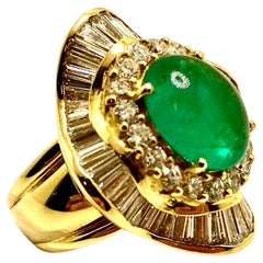Unique 5.77ct Colombian cabochon emerald Pagoda ring, set with 5.50ct G/H VS dia