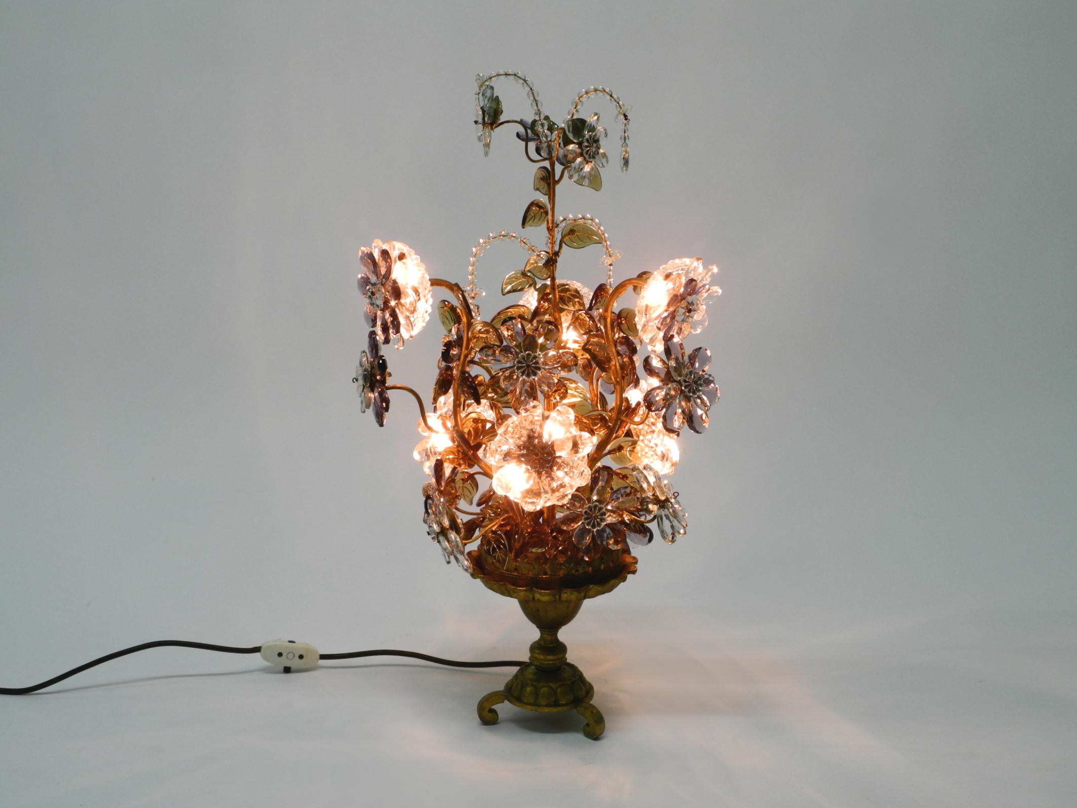 italien Grande lampe de table unique des années 60 en métal doré et verre de Murano de Banci Firenze en vente