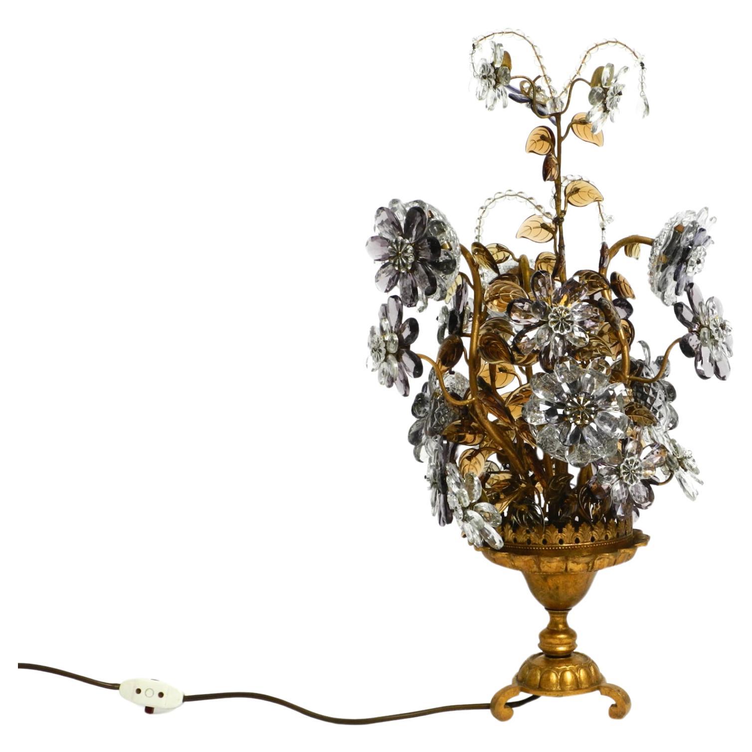 Unique 60s large table lamp in gilded metal and Murano glass from Banci Firenze For Sale