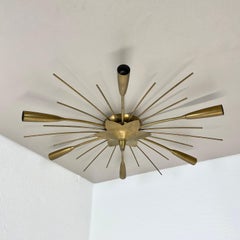 unique 66cm round Brass Gino Sarfatti Style Ceiling Light Flushmount, Italy 1950