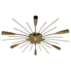 unique 66cm round Brass Gino Sarfatti Style Ceiling Light Flushmount, Italy 1950