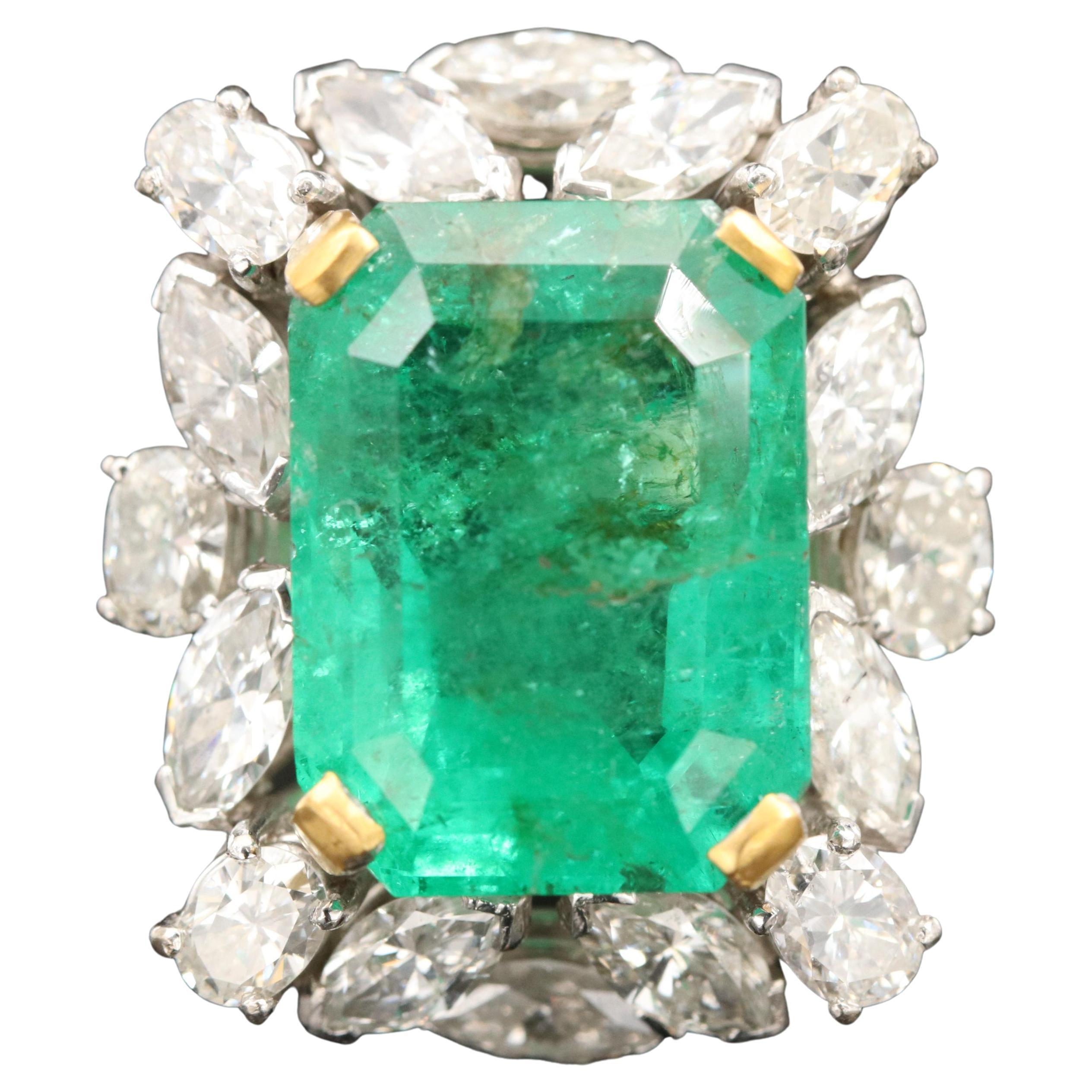 18K Gold 5 CT Natural Emerald and Diamond Antique Art Deco Style Engagement Ring For Sale