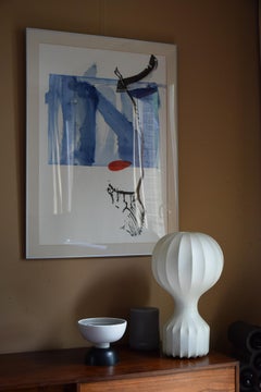 Unico dipinto astratto blu, nero e rosso "Monotype" di Carla Raadsveld 1987