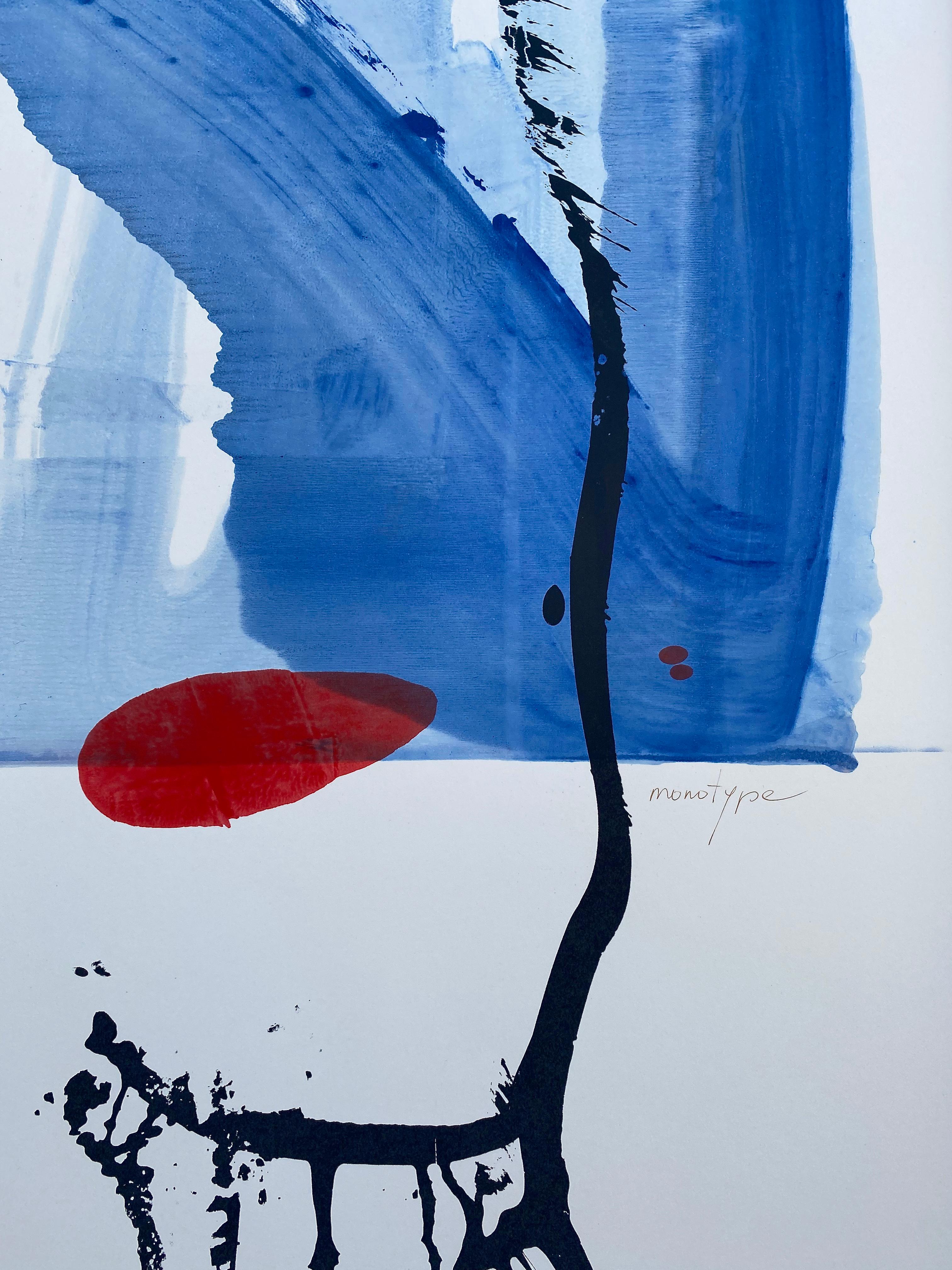 Modern Unique Abstract Blue Black and Red Painting 