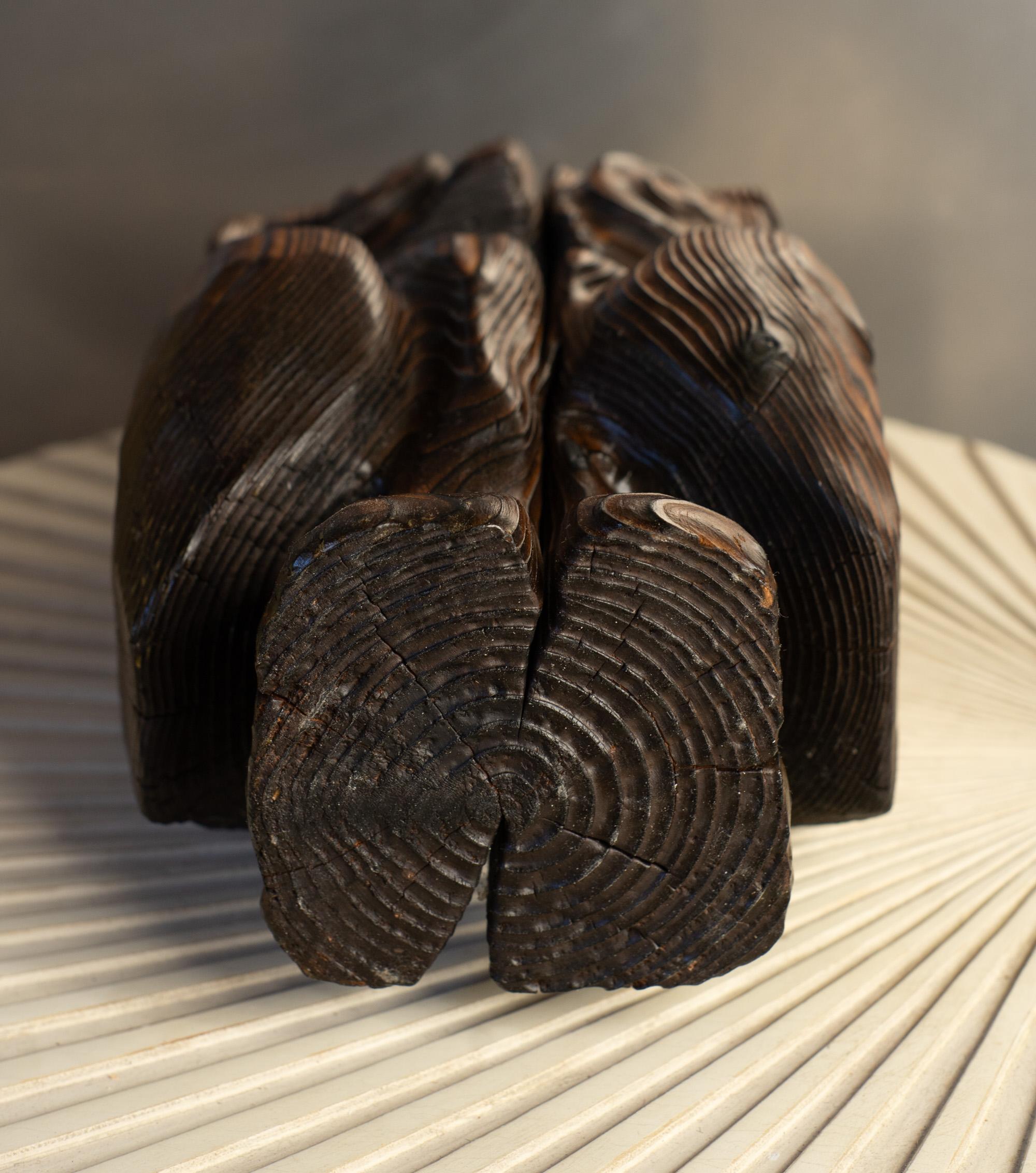 Unico gufo astratto in legno di cedro intagliato e bruciato, scultura animale Tiki di Witco in vendita 6