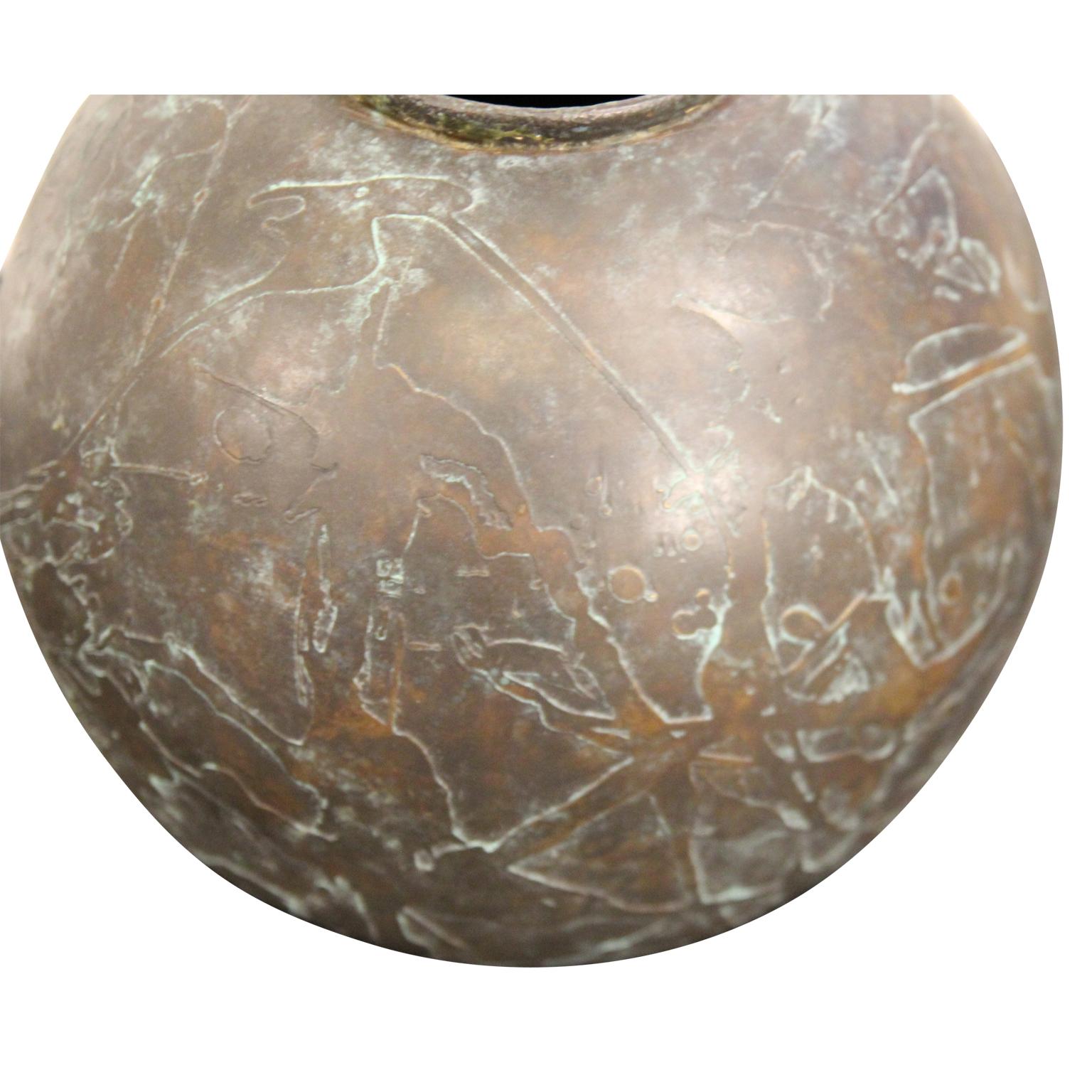 Art Deco Unique Abstract Textured Bronze Circular Vase