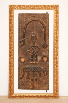 Africain Mid-Century Wooden Tribal Wall-Sculpture Mali-Dogon Golden Frame 1960s