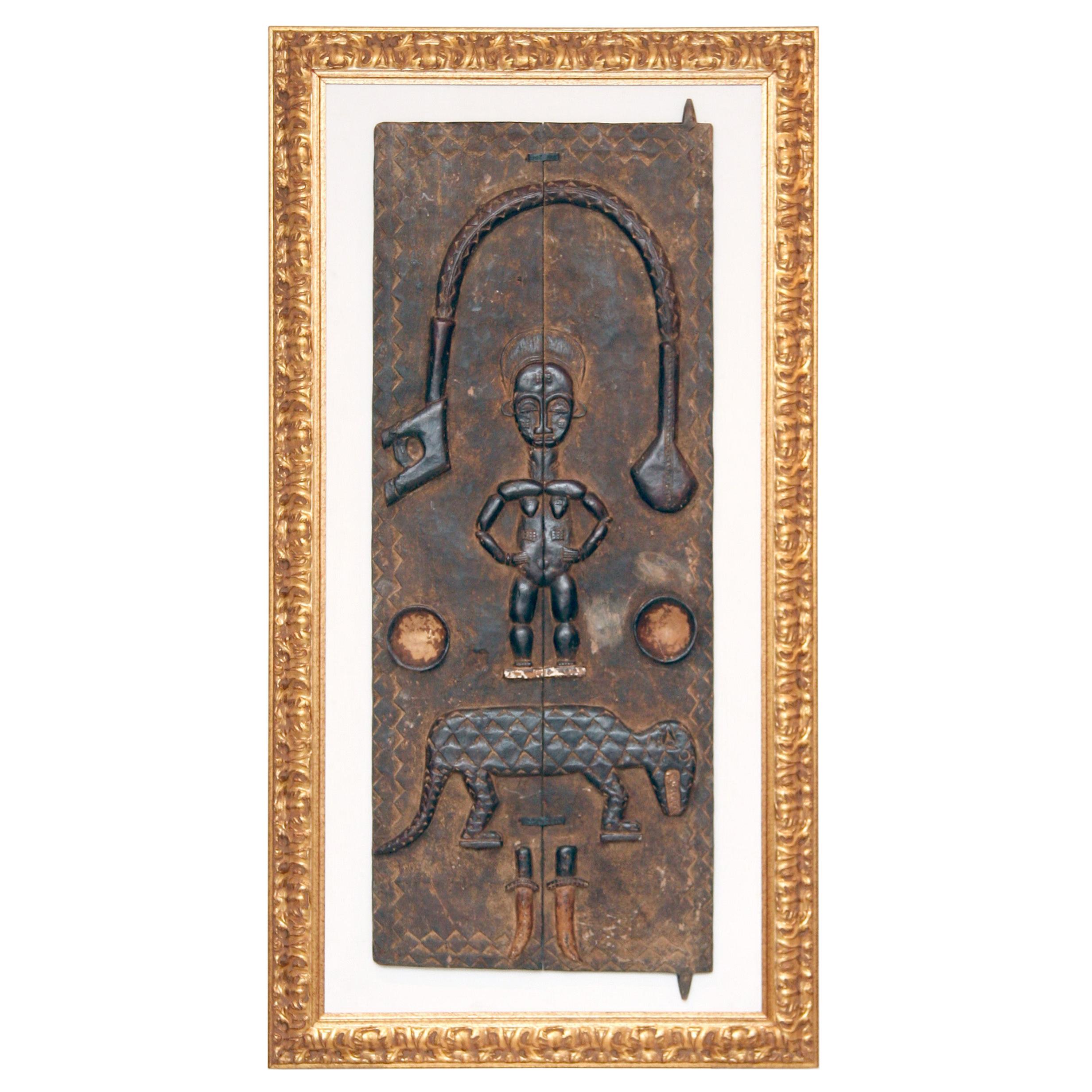 Africain Mid-Century Wooden Tribal Wall-Sculpture Mali-Dogon Golden Frame 1960s For Sale