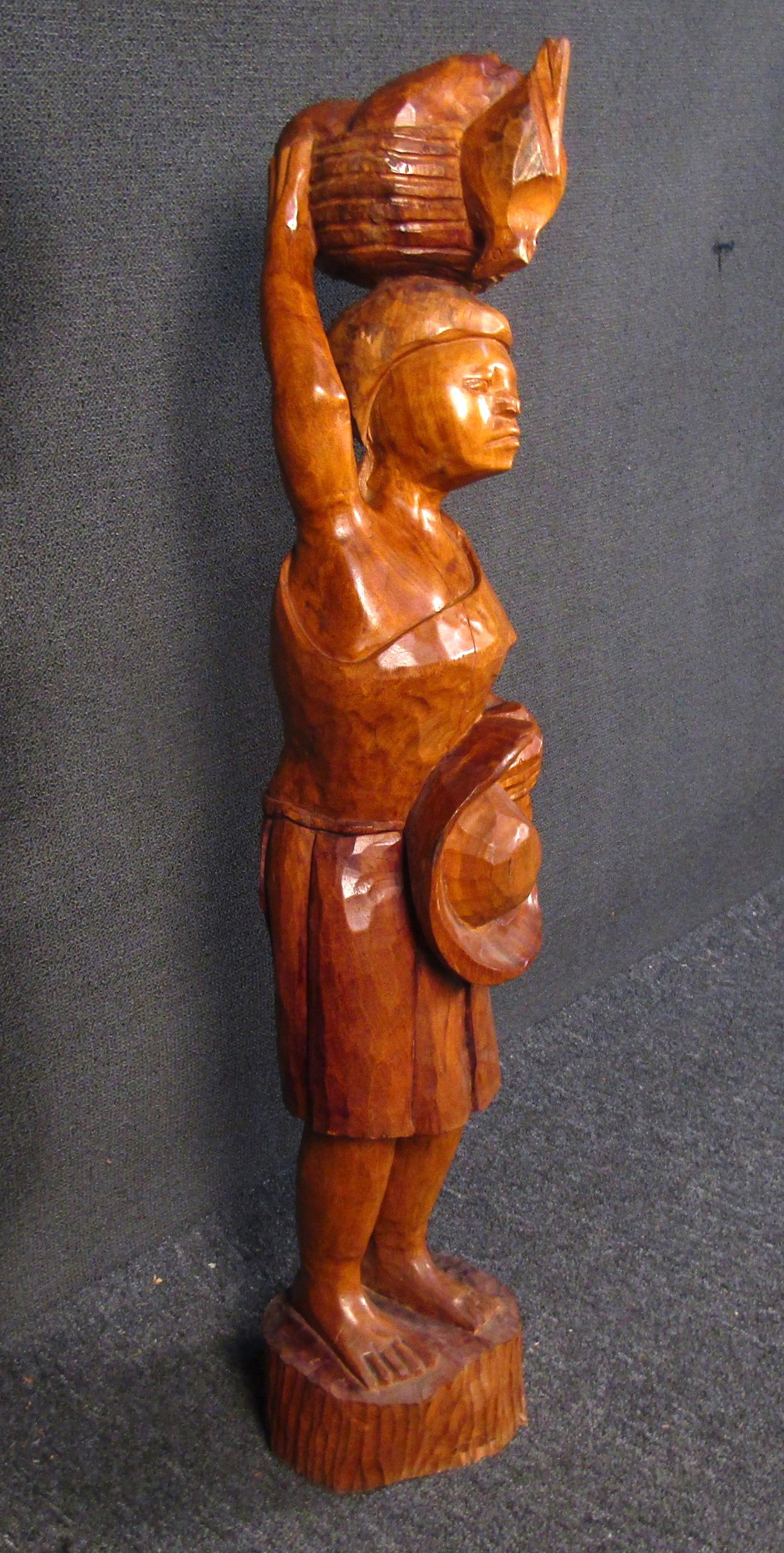 Unique African Style Carved Wood Wooden Sculpture In Good Condition For Sale In Brooklyn, NY