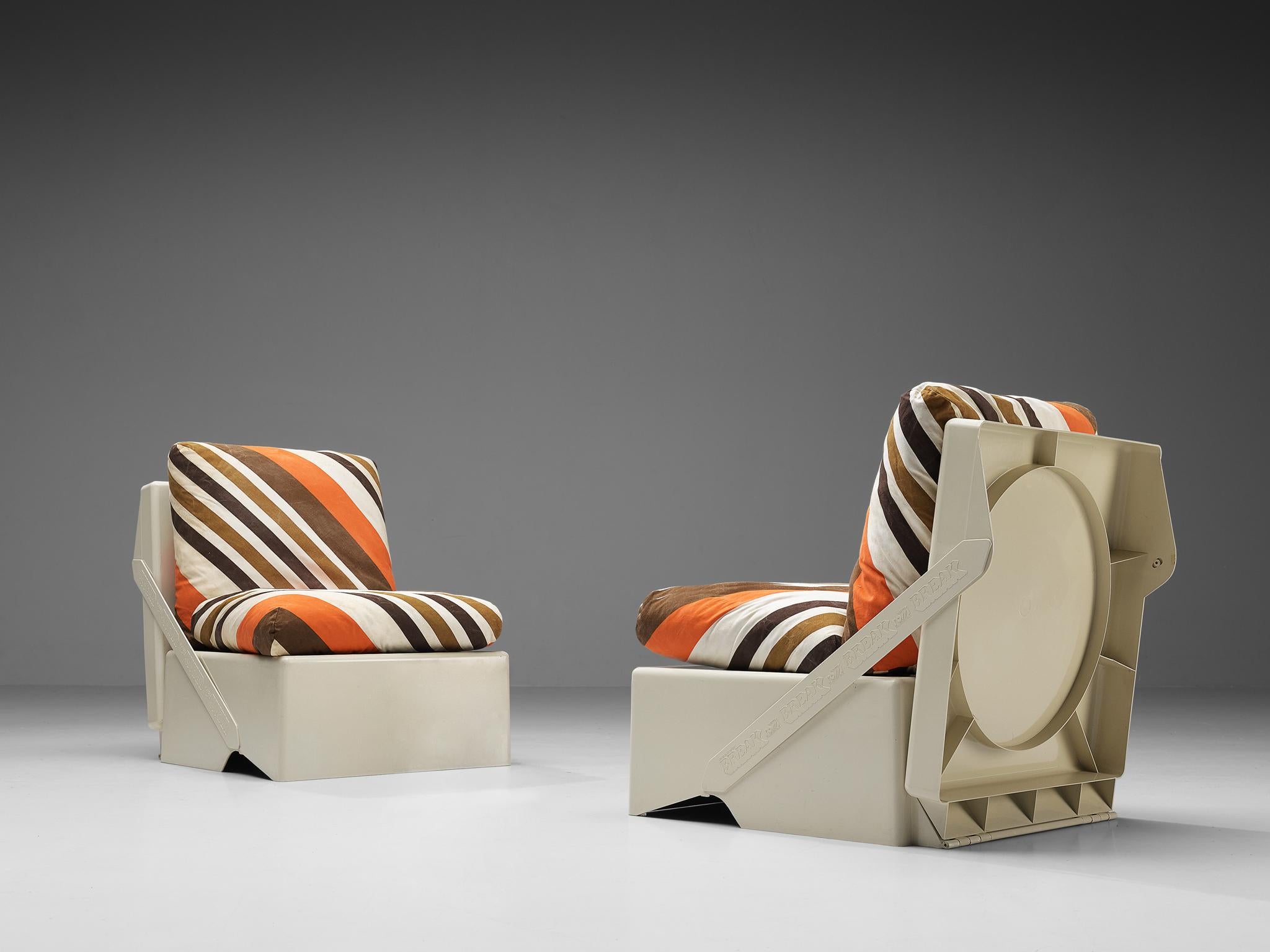Fabric Aldo Barberi for Rossi di Albizzate ‘Break’ Portable Folding Lounge Chairs For Sale