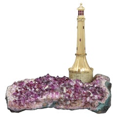 Unique Alfred Dunhill 18ct Gold and Amethyst Geode Lighthouse Lighter, 1975