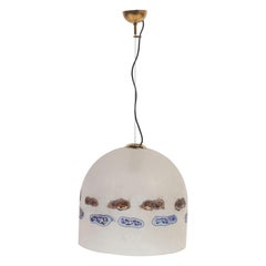 Unique Alfredo Barbini Scavo Glass Medusa Murano Pendant with Brass Canopy
