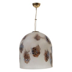 Unique Alfredo Barbini Scavo Glass Medusa Murano Pendant with Brass Canopy