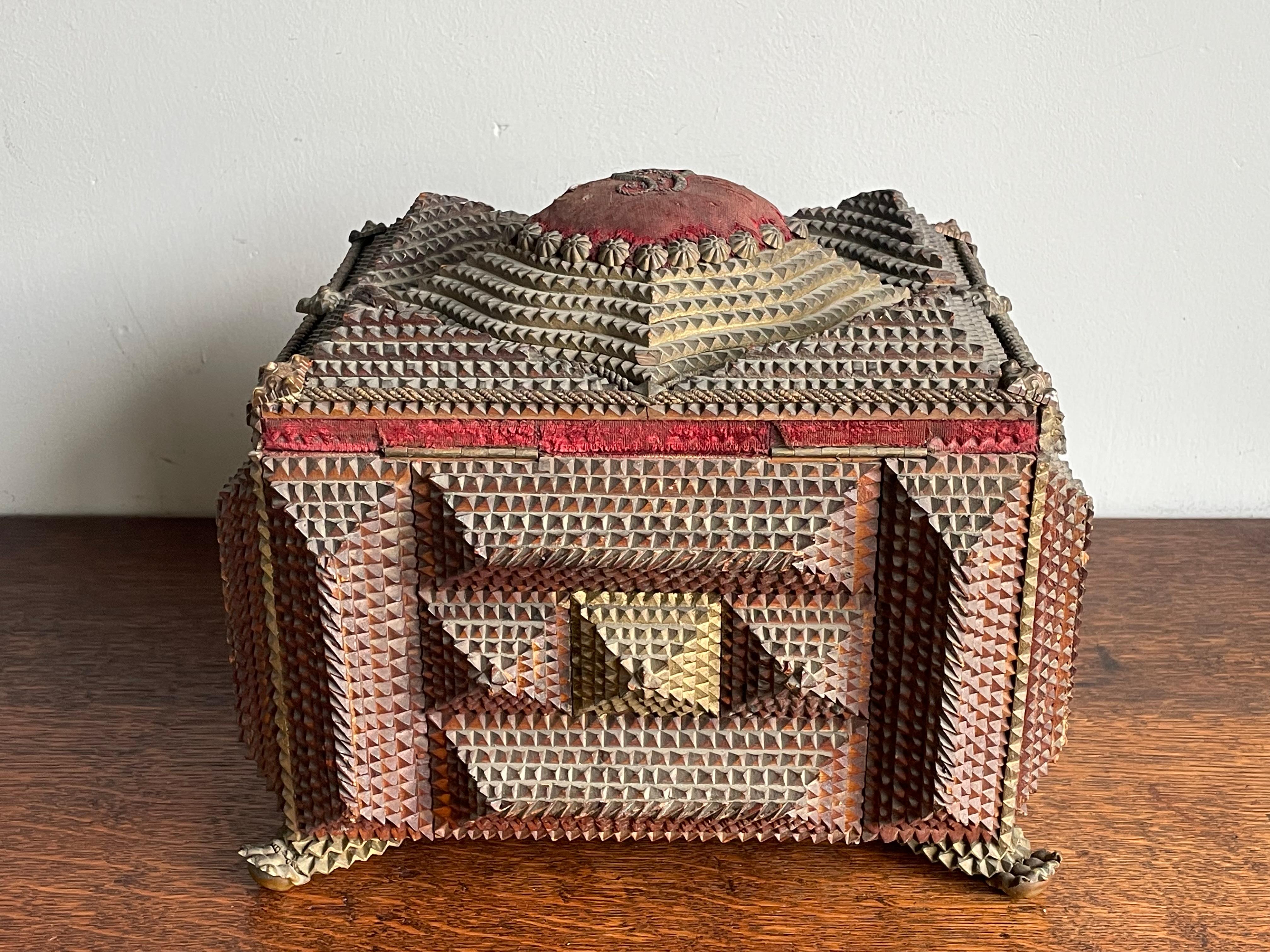 Unique & All Handcrafted Antique Tramp Art Box w. Gothic Look and Feel ca. 1860 2