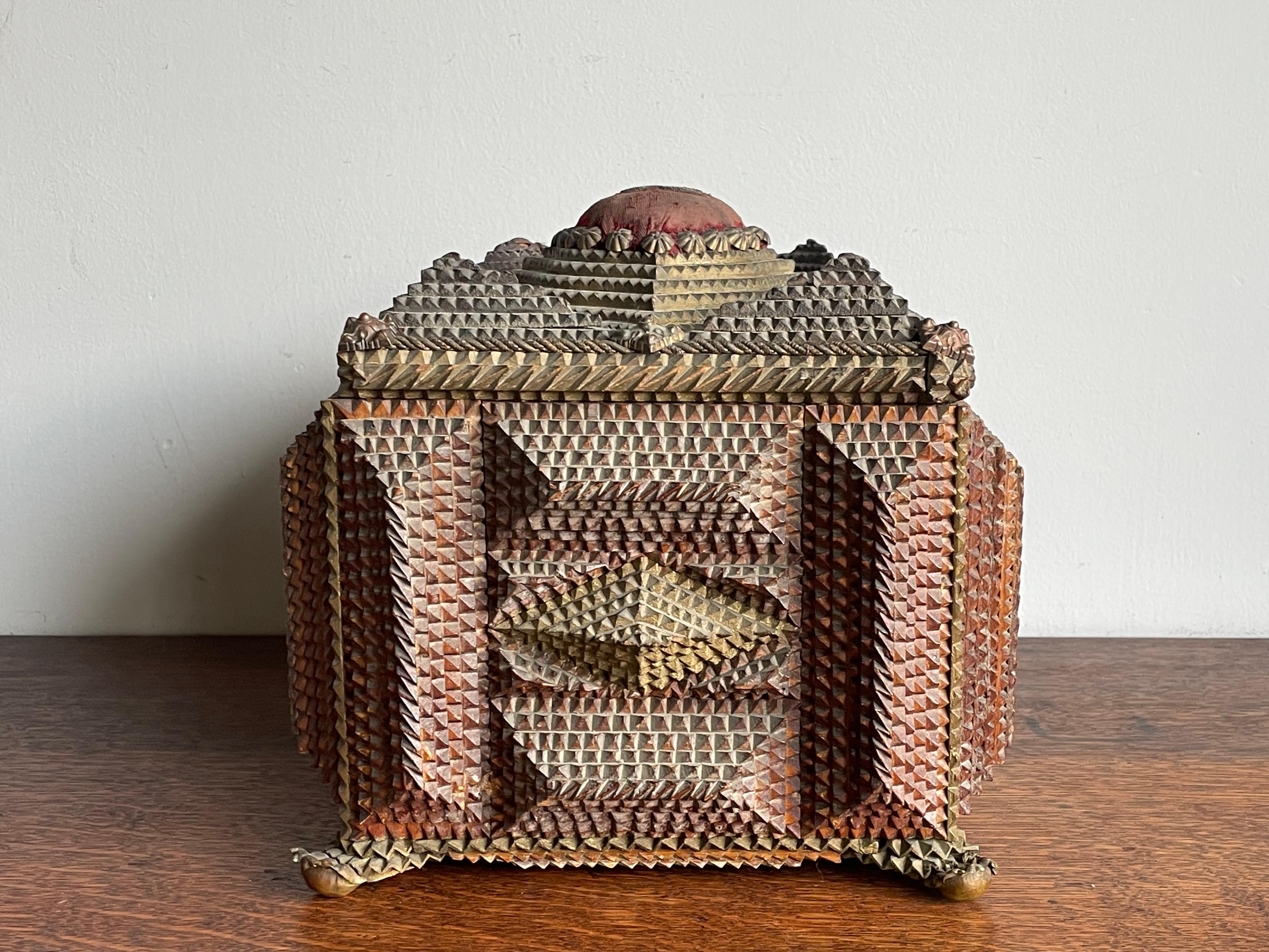 Unique & All Handcrafted Antique Tramp Art Box w. Gothic Look and Feel ca. 1860 4