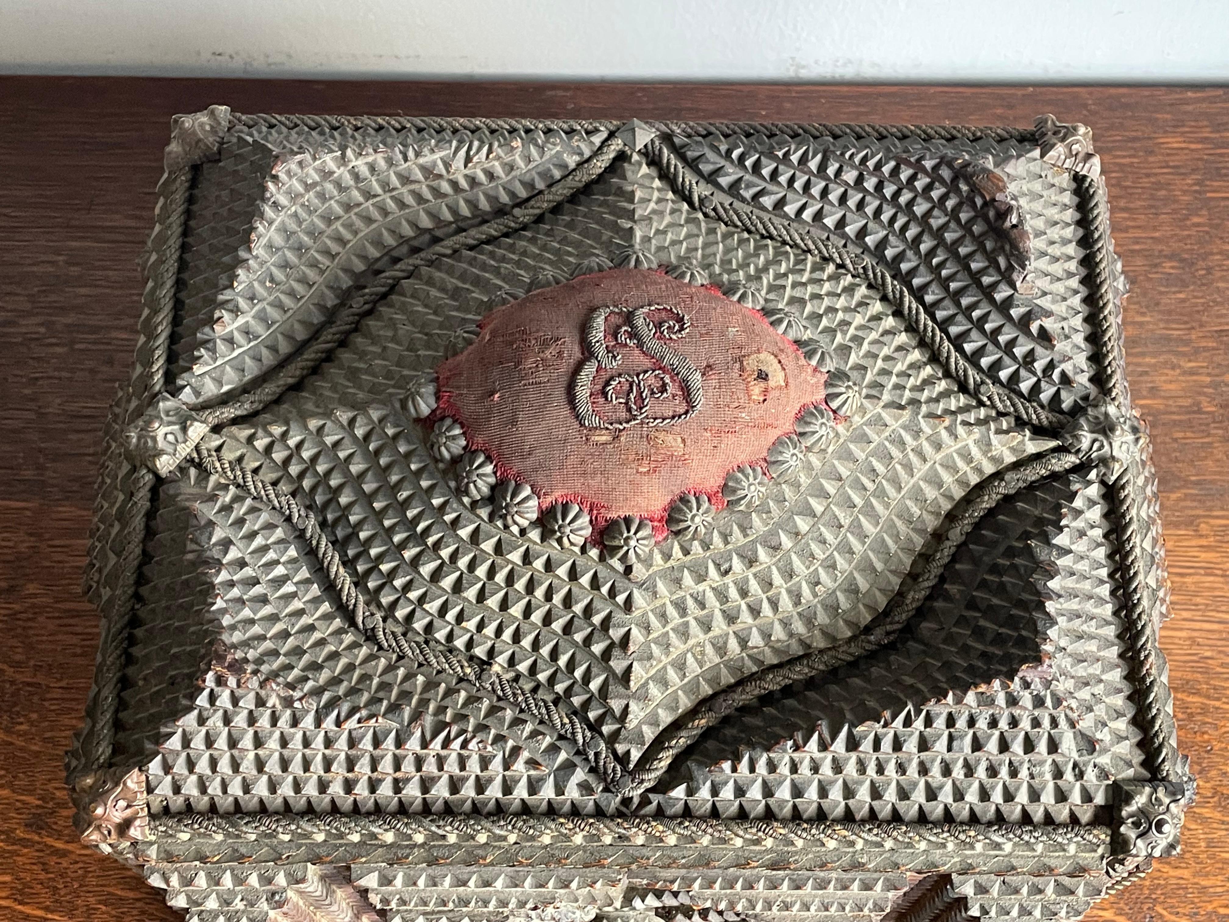 Unique & All Handcrafted Antique Tramp Art Box w. Gothic Look and Feel ca. 1860 5