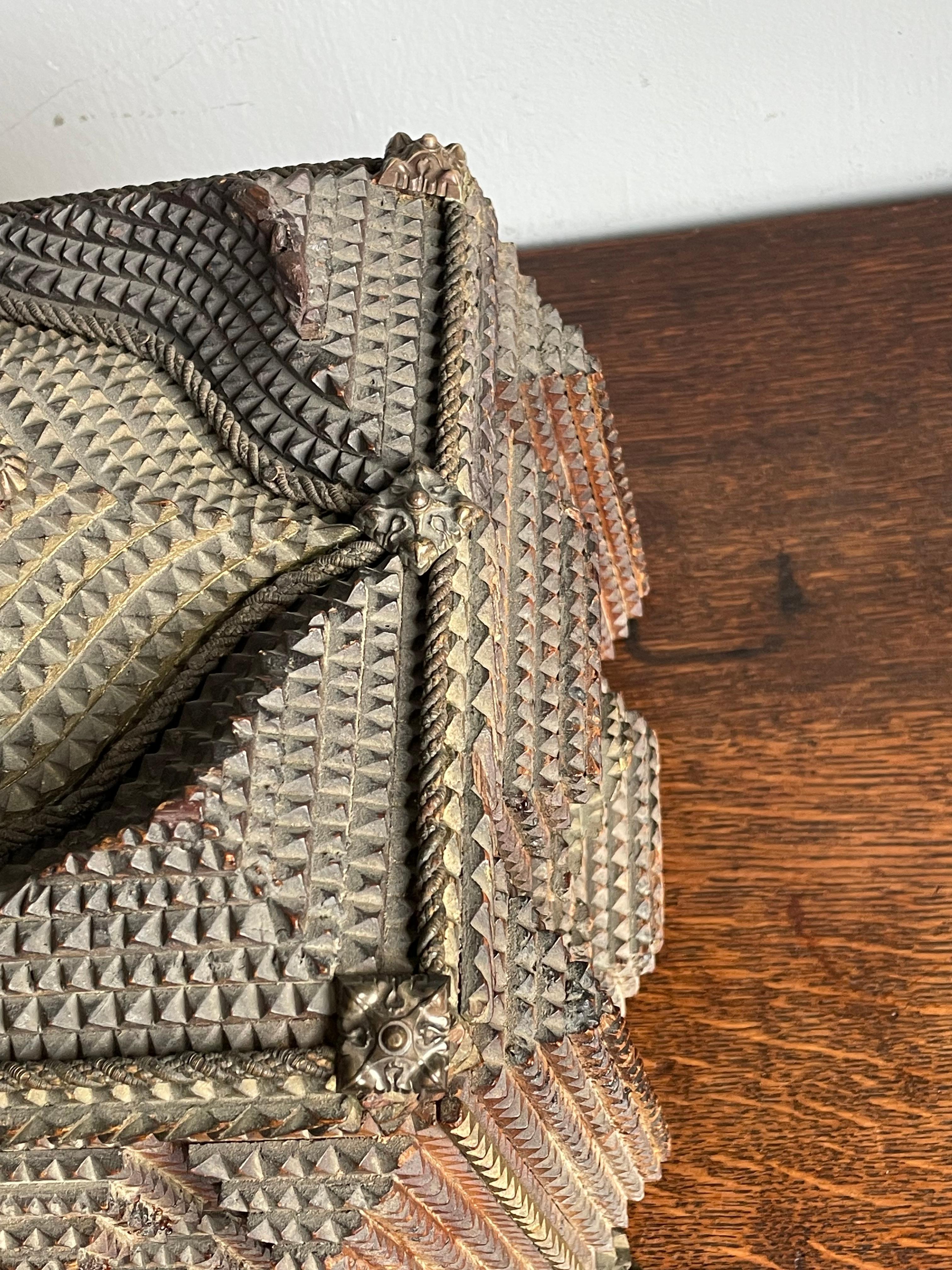 Unique & All Handcrafted Antique Tramp Art Box w. Gothic Look and Feel ca. 1860 6