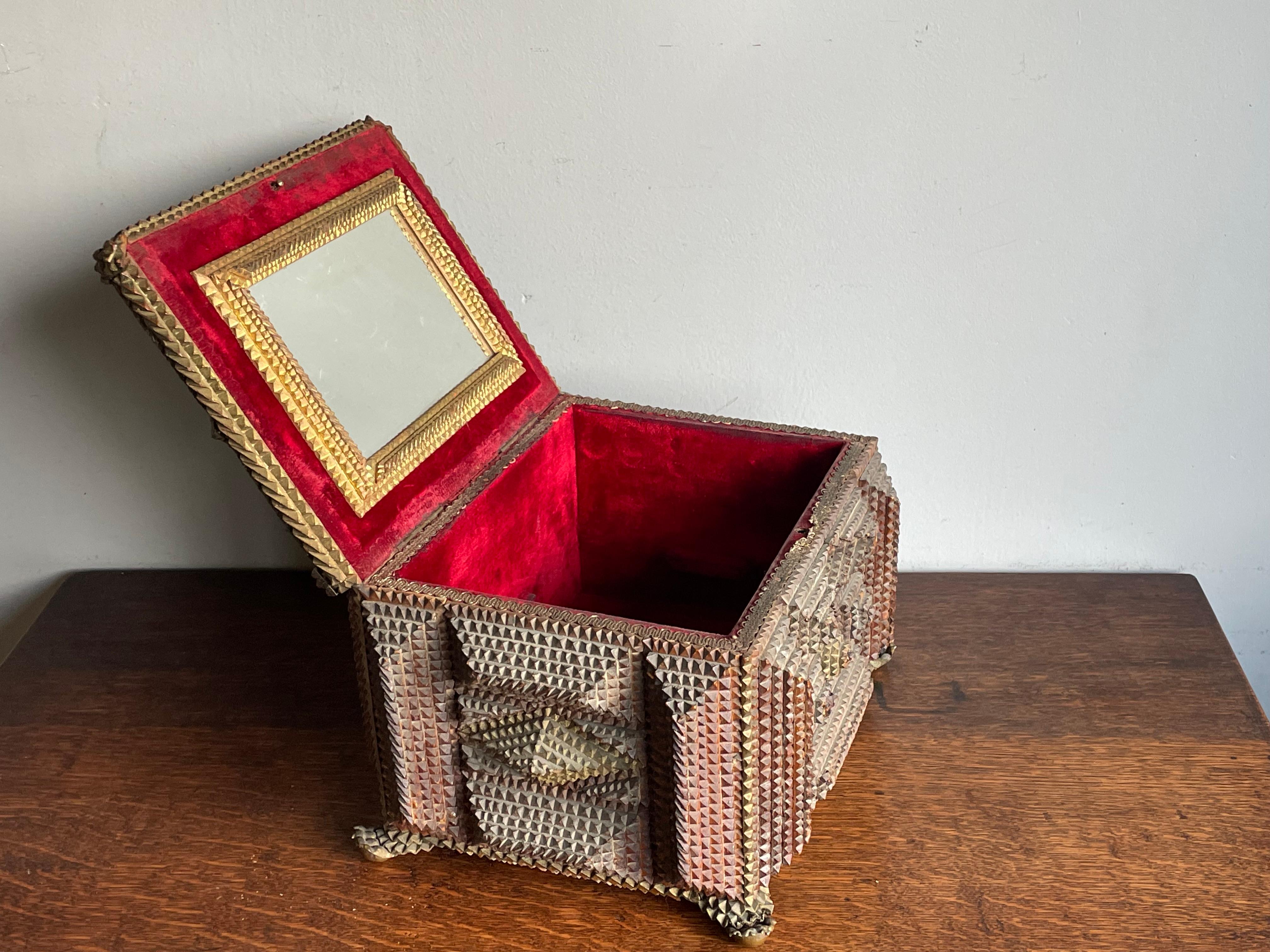 Unique & All Handcrafted Antique Tramp Art Box w. Gothic Look and Feel ca. 1860 9