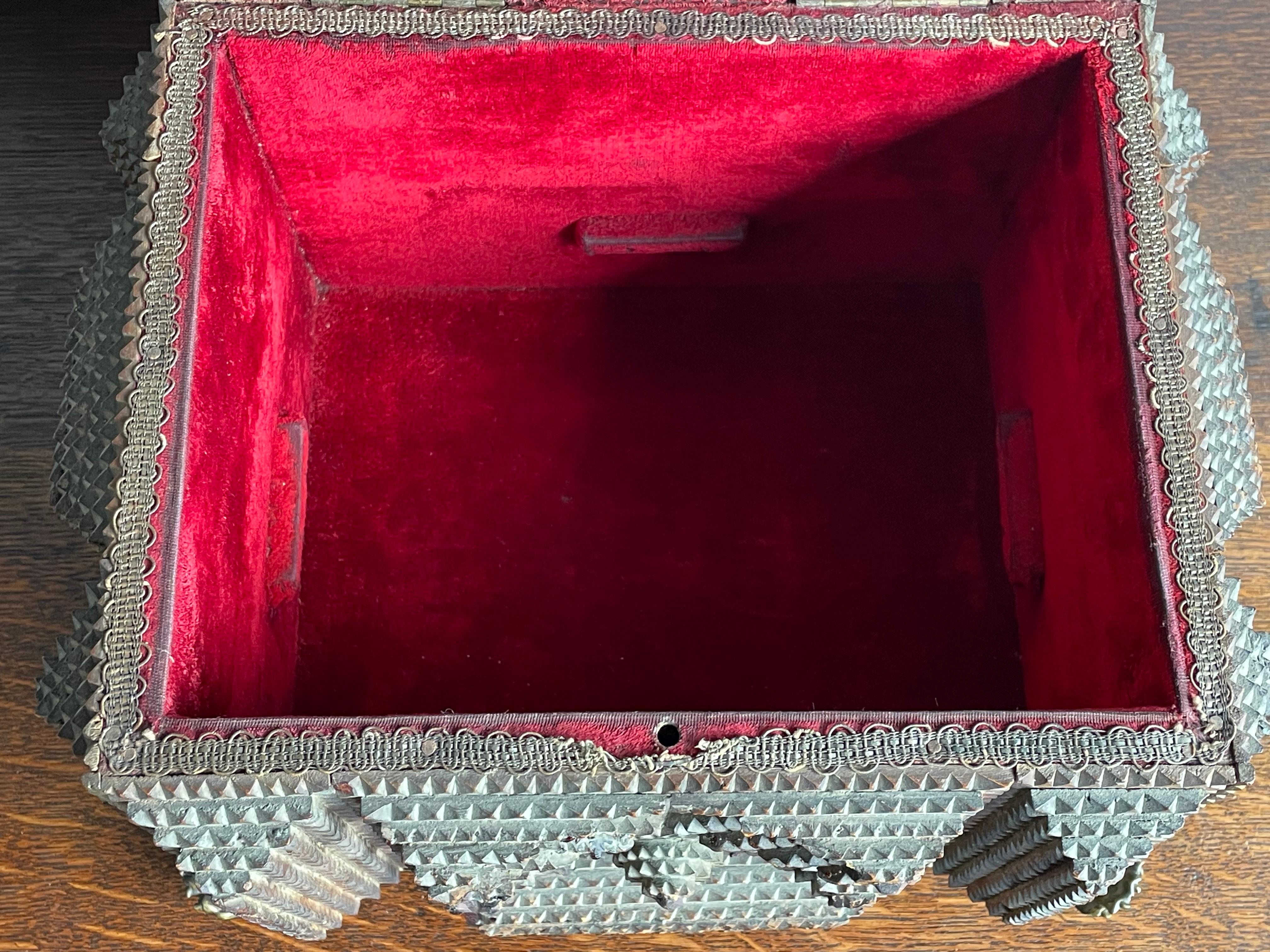 Unique & All Handcrafted Antique Tramp Art Box w. Gothic Look and Feel ca. 1860 10