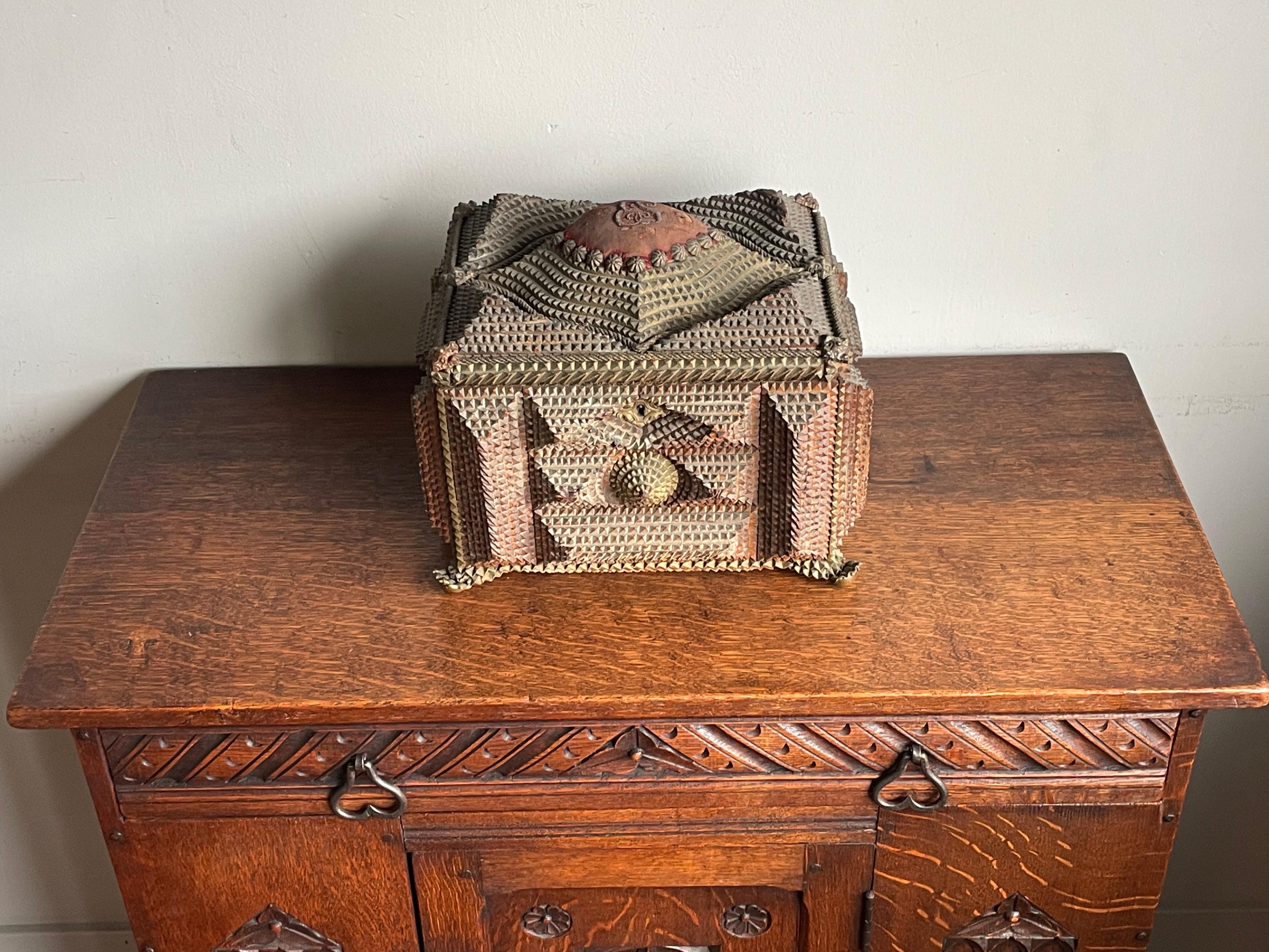 Unique & All Handcrafted Antique Tramp Art Box w. Gothic Look and Feel ca. 1860 12