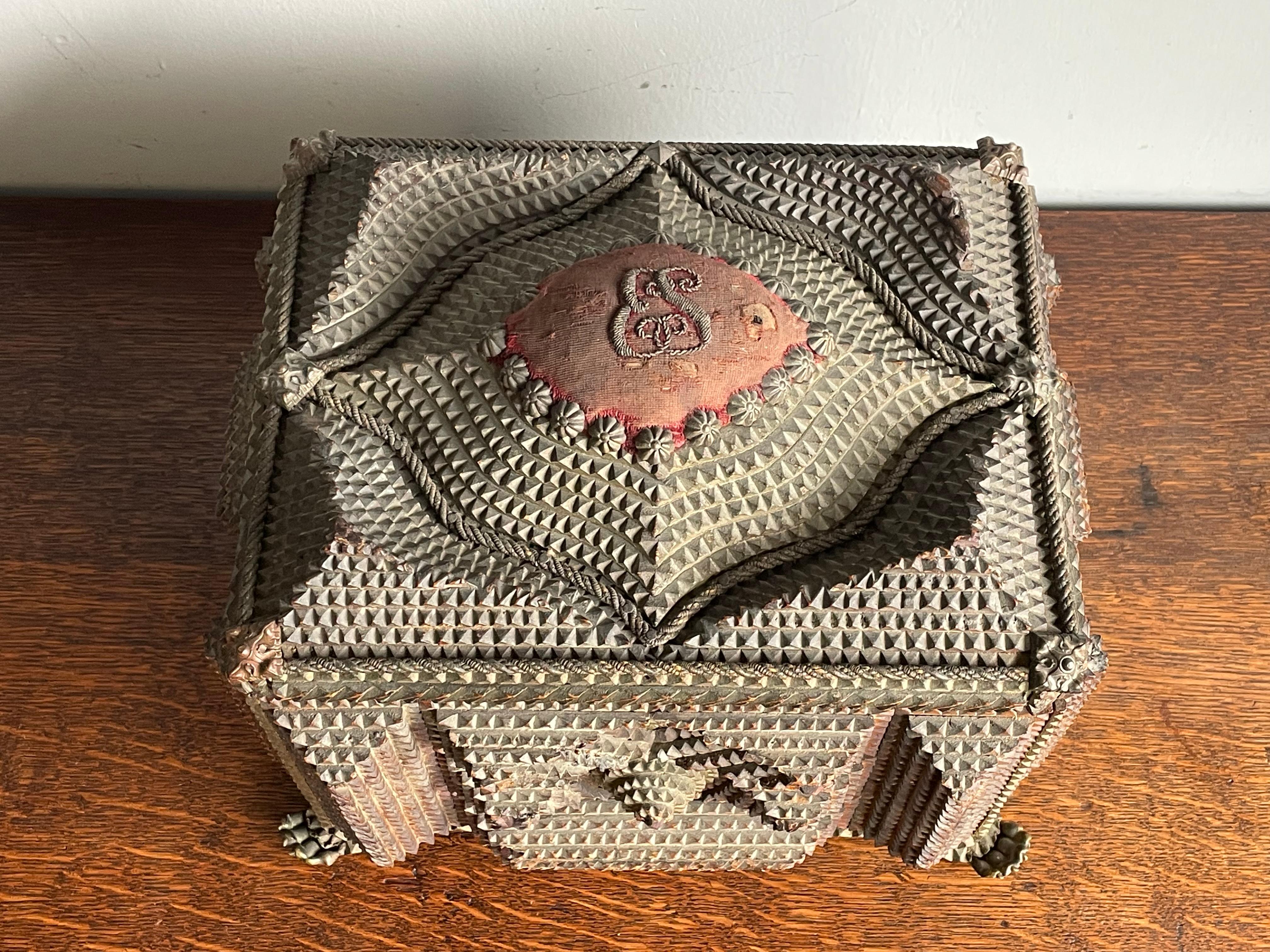 Folk Art Unique & All Handcrafted Antique Tramp Art Box w. Gothic Look and Feel ca. 1860