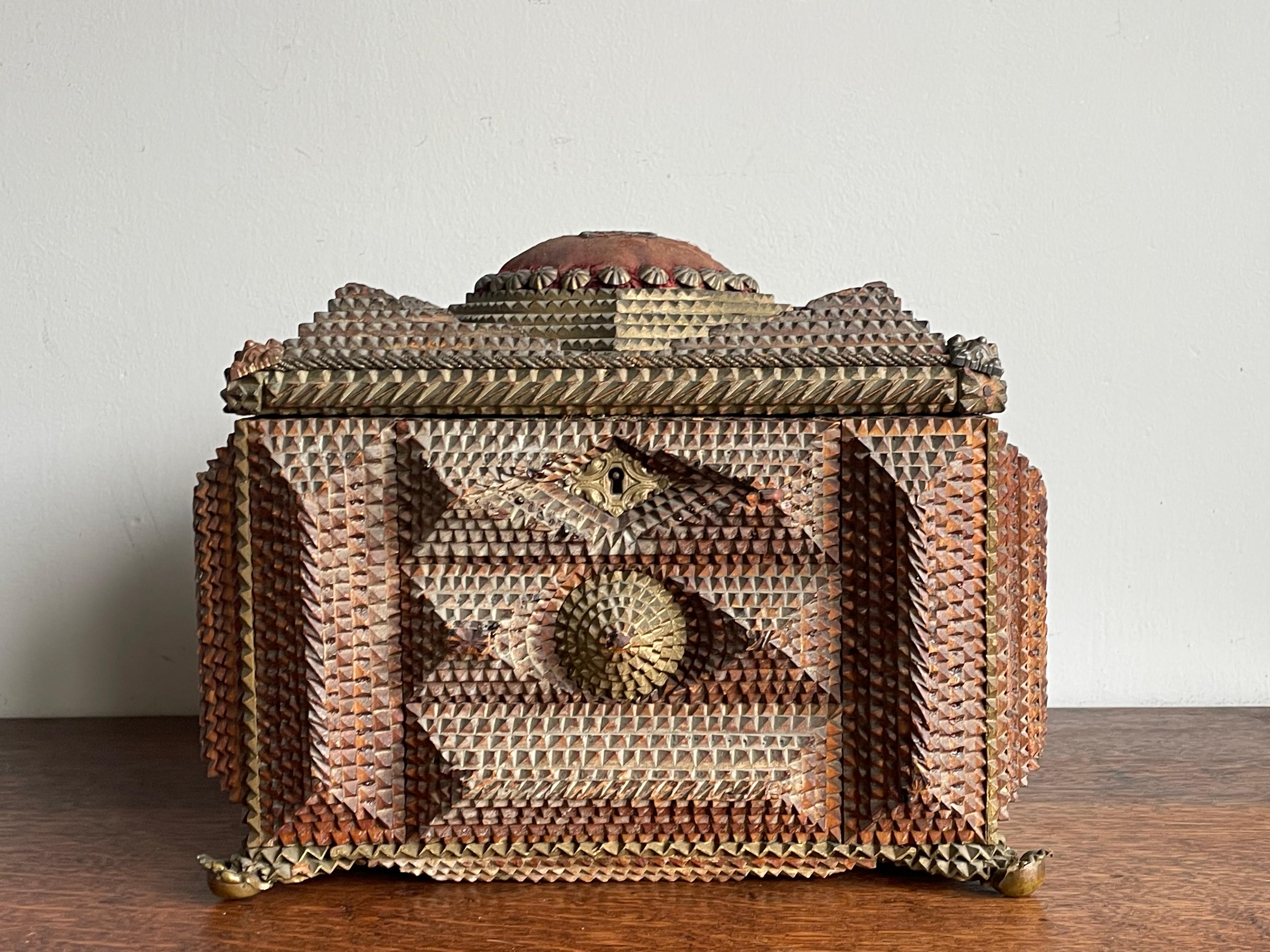 German Unique & All Handcrafted Antique Tramp Art Box w. Gothic Look and Feel ca. 1860