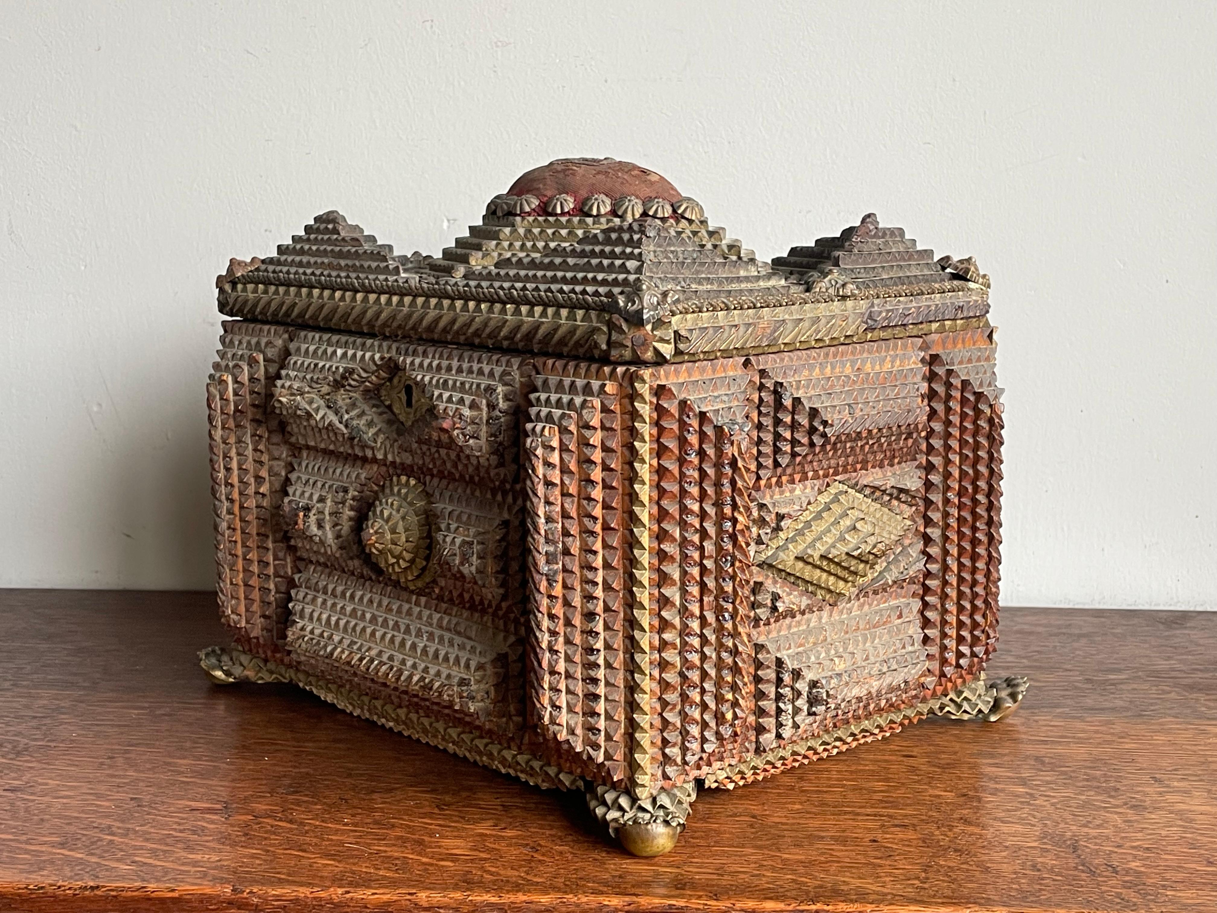 Hand-Crafted Unique & All Handcrafted Antique Tramp Art Box w. Gothic Look and Feel ca. 1860