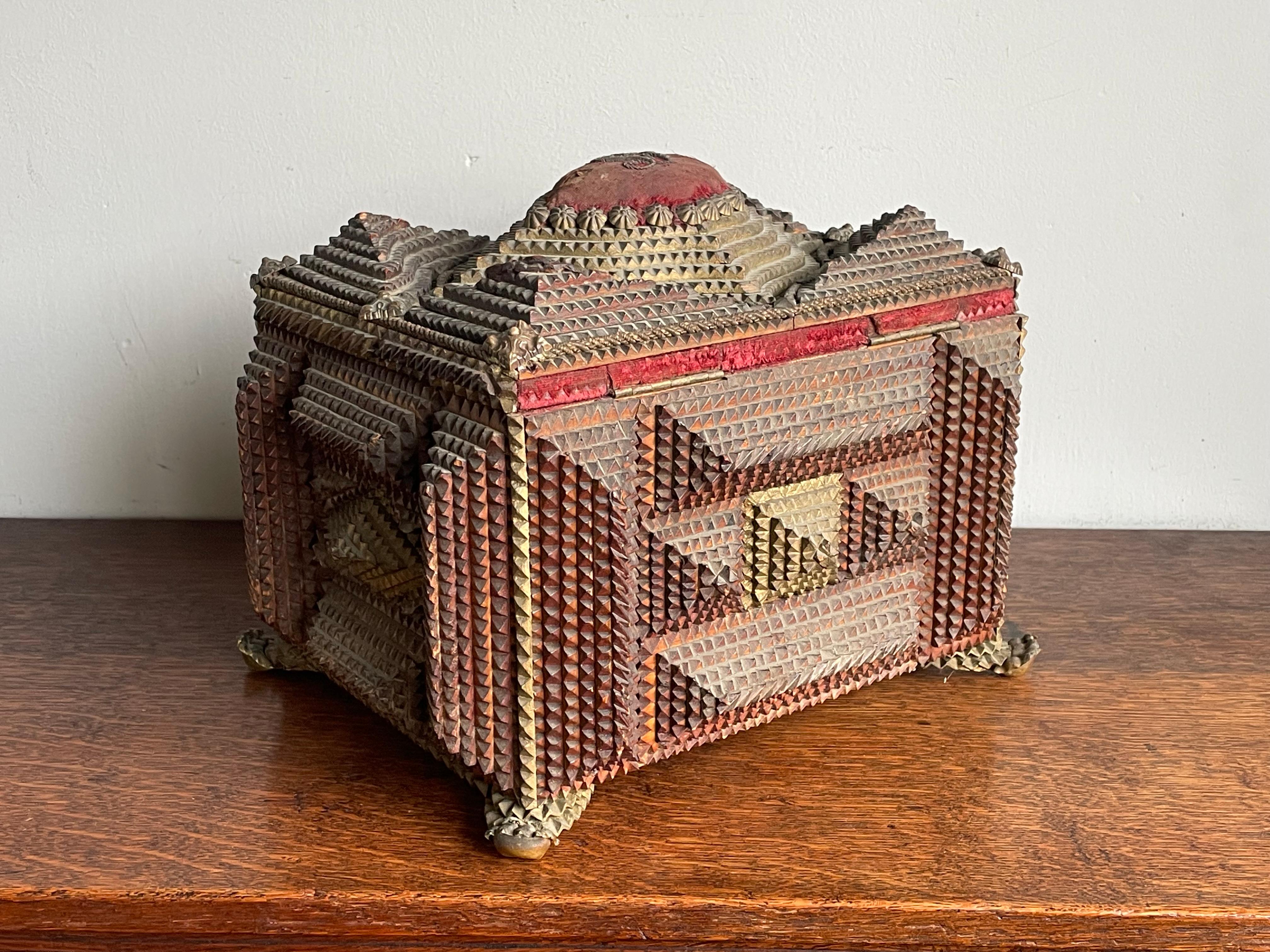 Brass Unique & All Handcrafted Antique Tramp Art Box w. Gothic Look and Feel ca. 1860