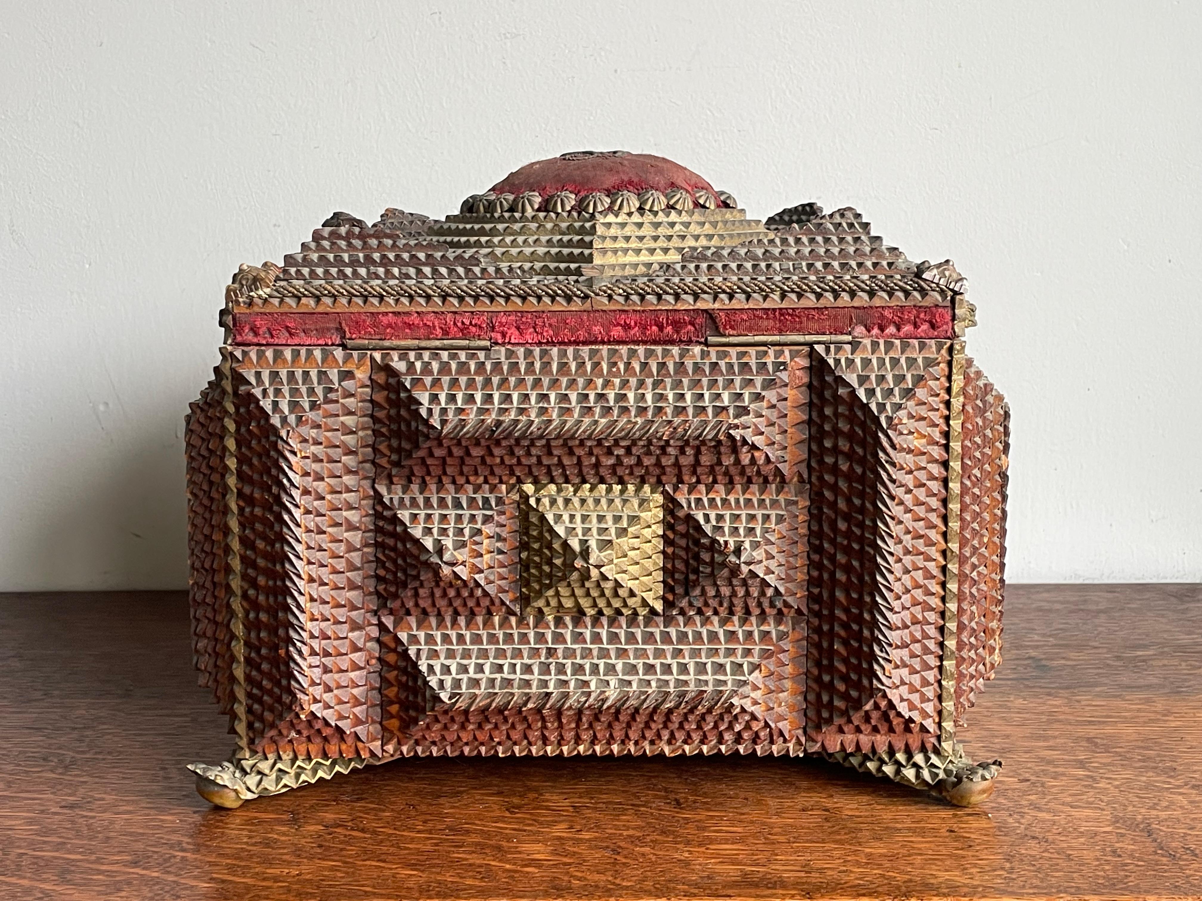 Unique & All Handcrafted Antique Tramp Art Box w. Gothic Look and Feel ca. 1860 1
