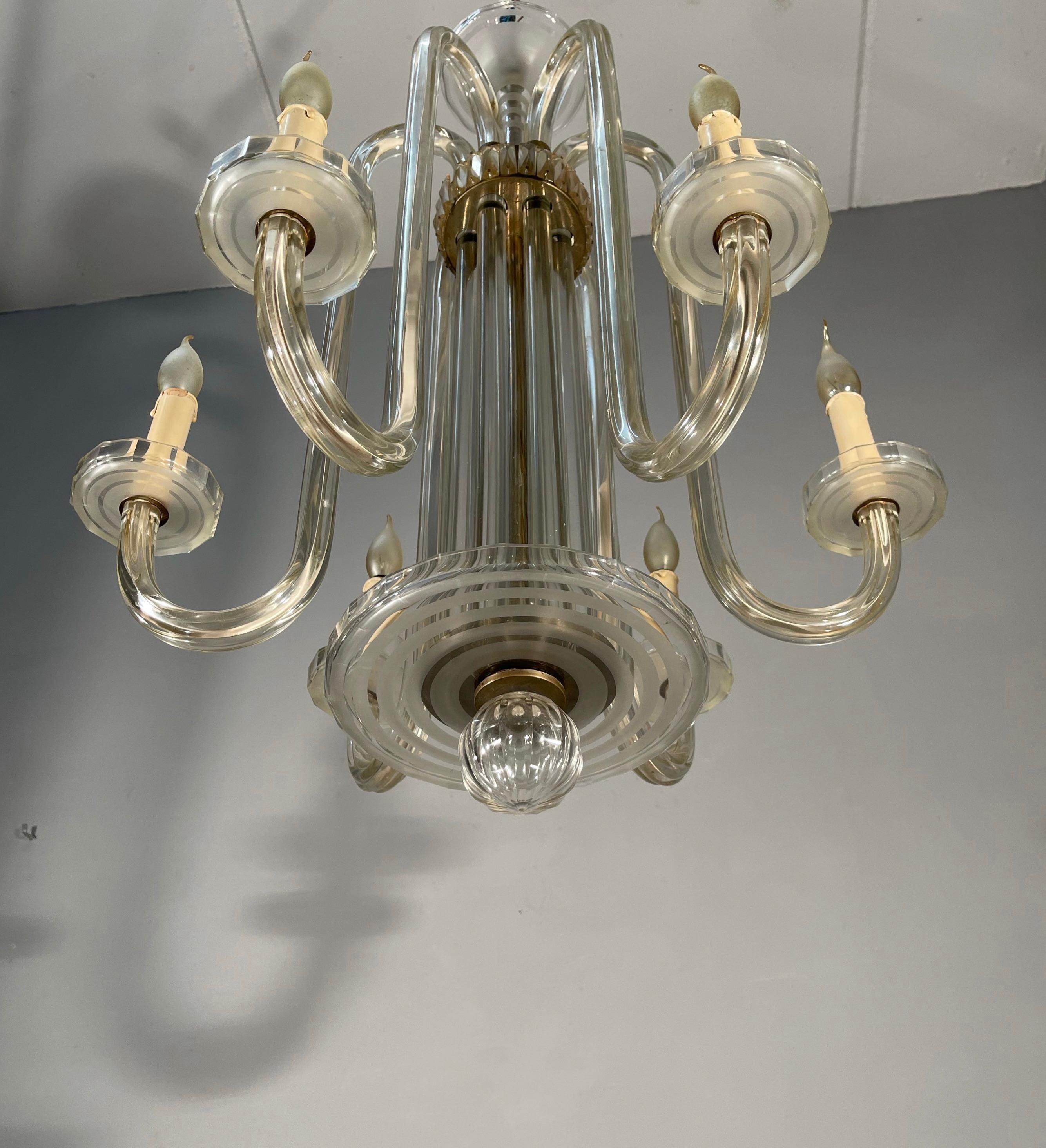 Italian Large & Brilliant Art Deco Murano Art Glass Chandelier Top Design & Top Quality For Sale