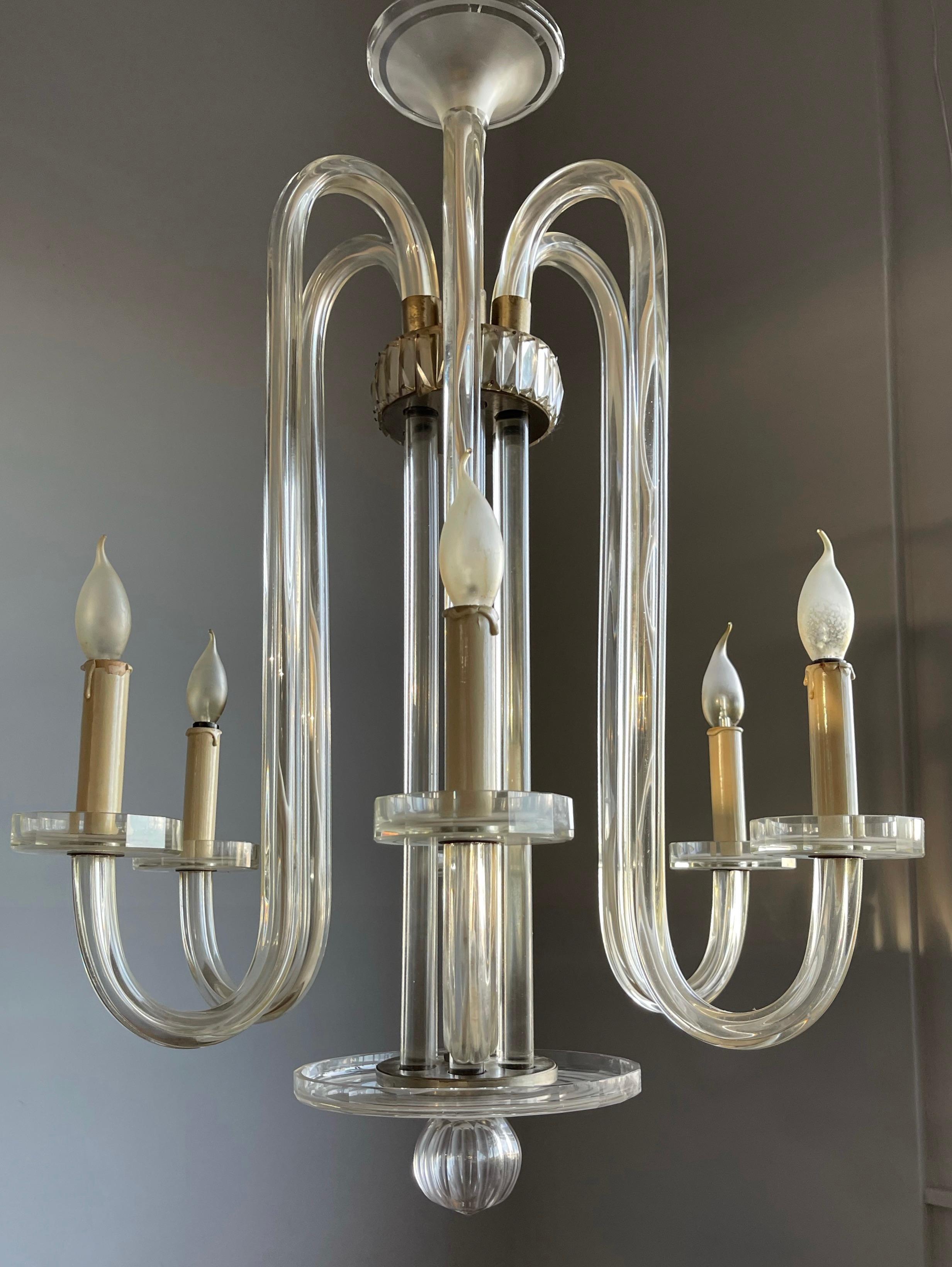 Unique & Brilliant Art Deco Murano Art Glass Chandelier Top Design & Top Quality For Sale 1
