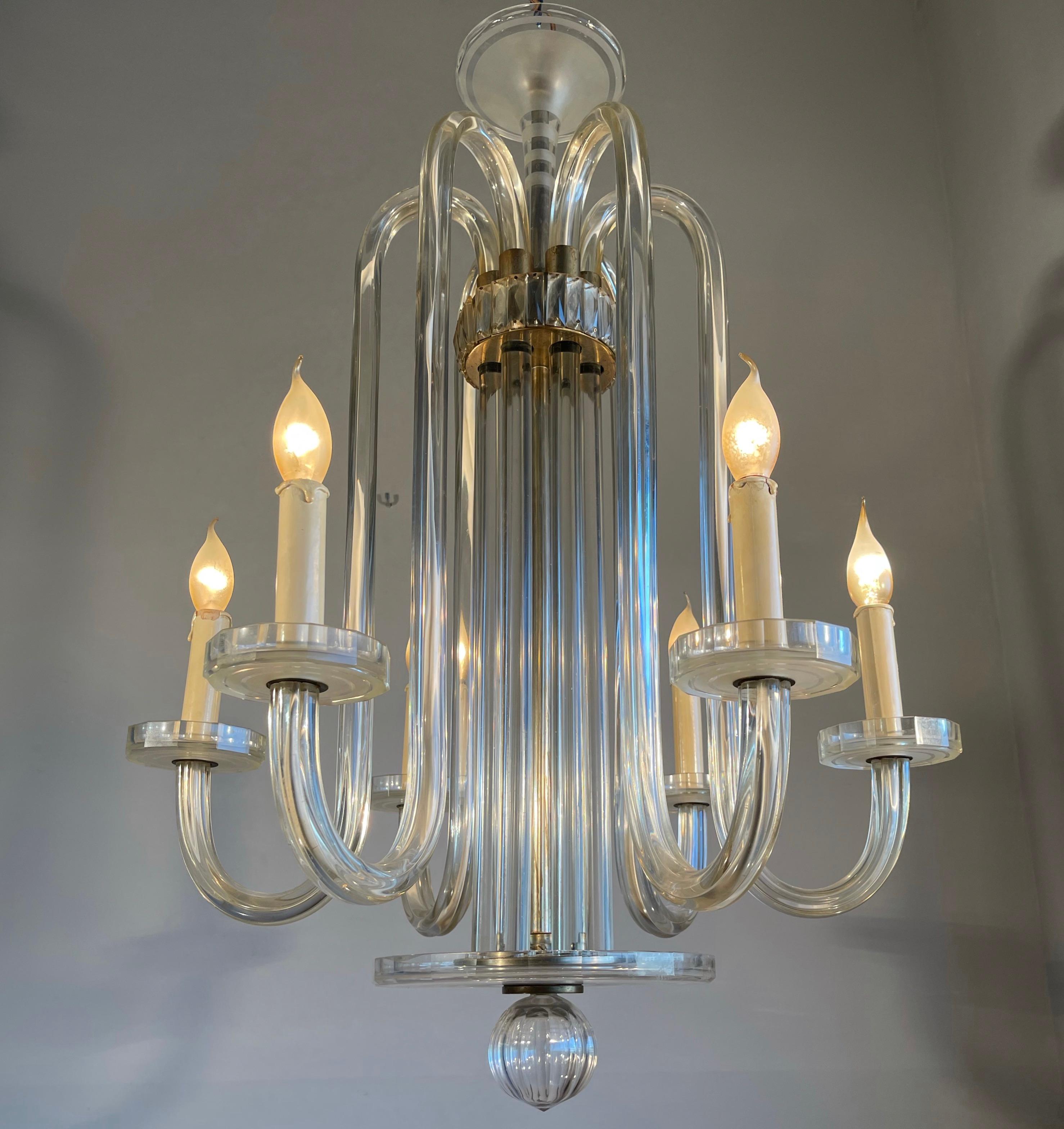 Blown Glass Large & Brilliant Art Deco Murano Art Glass Chandelier Top Design & Top Quality For Sale