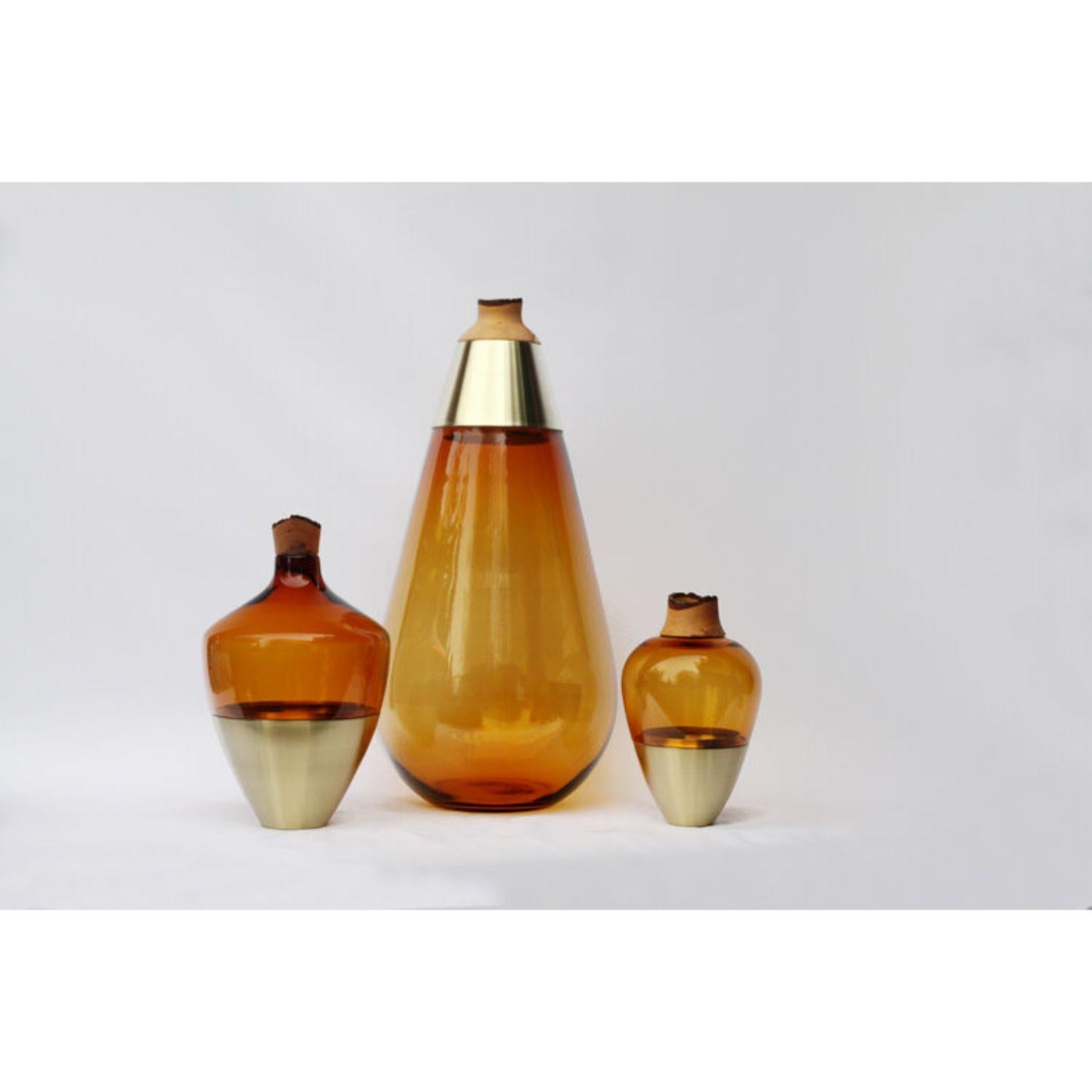 Organic Modern Unique Scarabee Amber and Brass Sculpted Blown Glass, Pia Wüstenberg For Sale