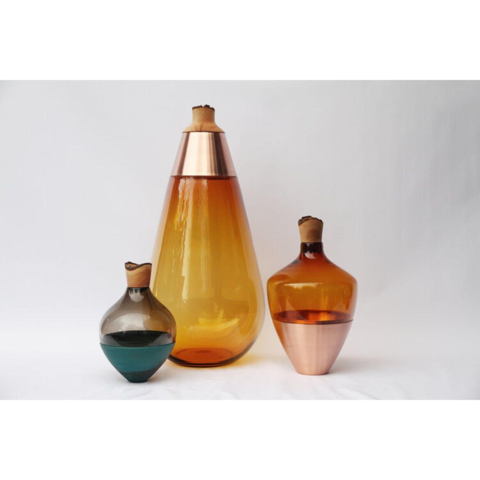 Organic Modern Unique Amber and Copper Sculpted Blown Glass, Pia Wüstenberg