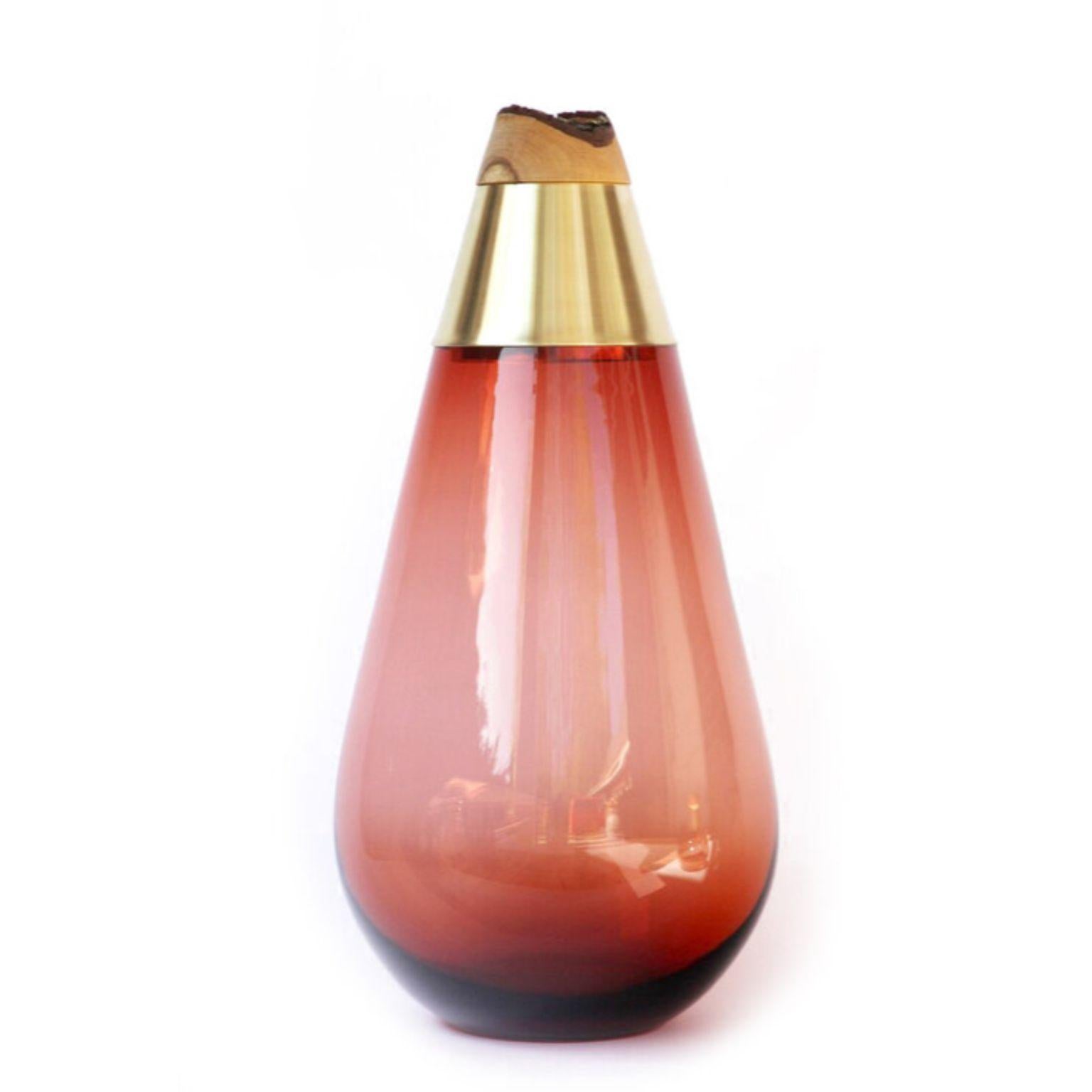 Unique Amber and Copper Sculpted Blown Glass, Pia Wüstenberg In New Condition In Geneve, CH