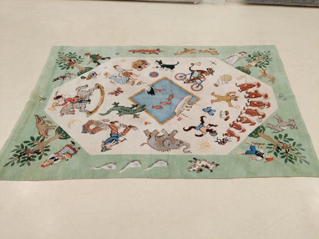 Unique American Art Deco Rug with Grimm Brothers Fairy Tale Characters 3