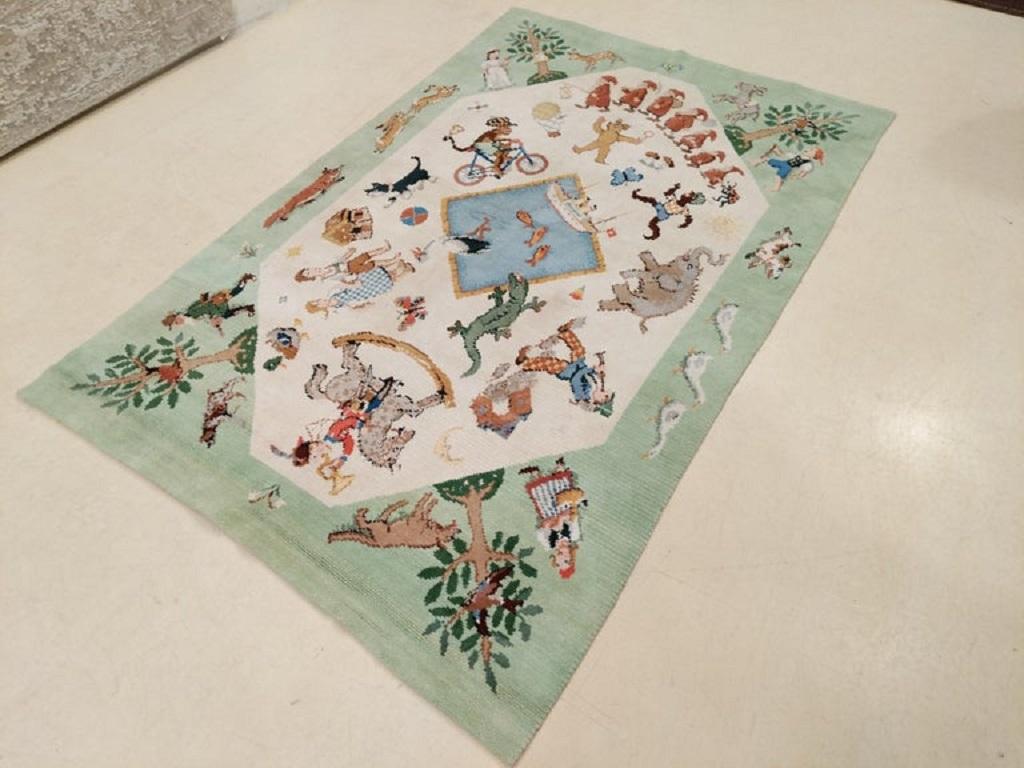 Unique American Art Deco Rug with Grimm Brothers Fairy Tale Characters 4
