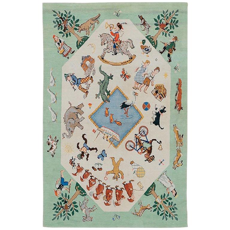 Unique American Art Deco Rug with Grimm Brothers Fairy Tale Characters