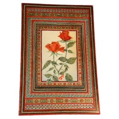 Unique American Art Red Roses in Beaded Collage Frame by Beverly Roberts